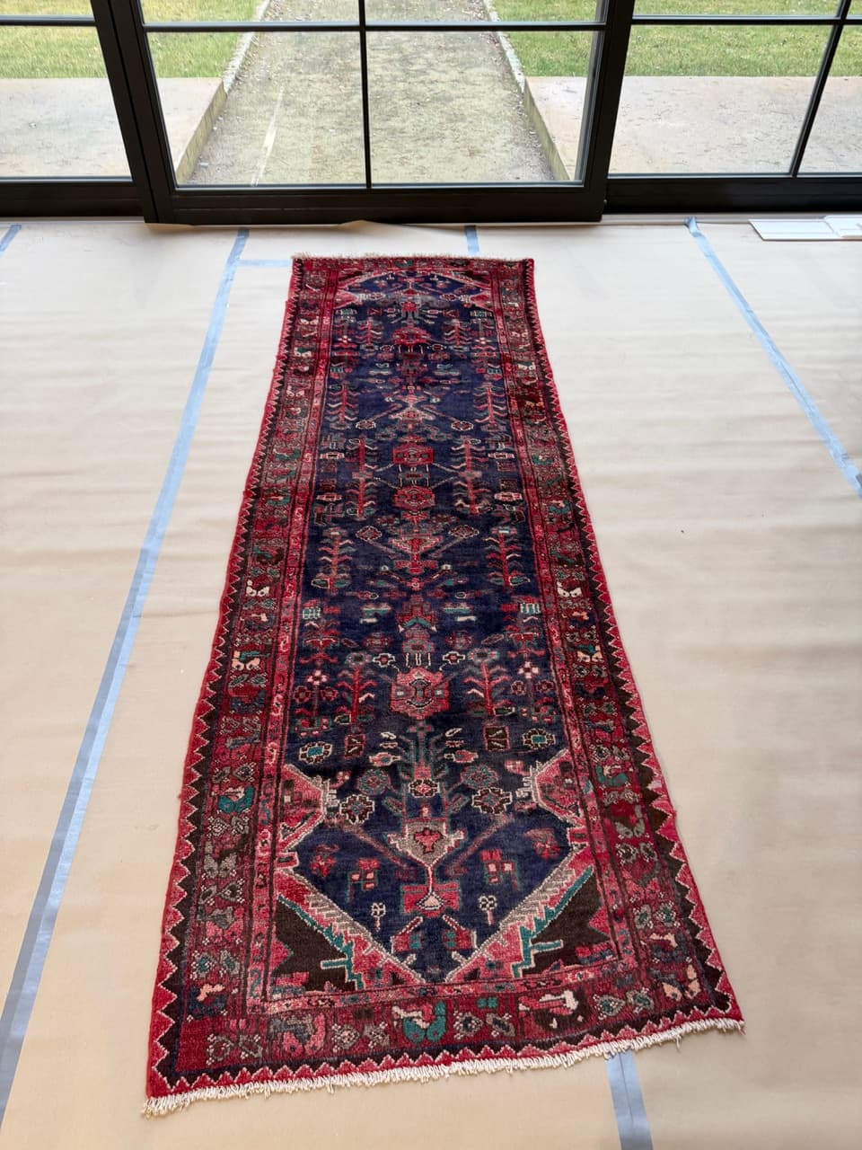 Runner Hamadan 305x100 cm, navy blue, wool, Iran - 192349