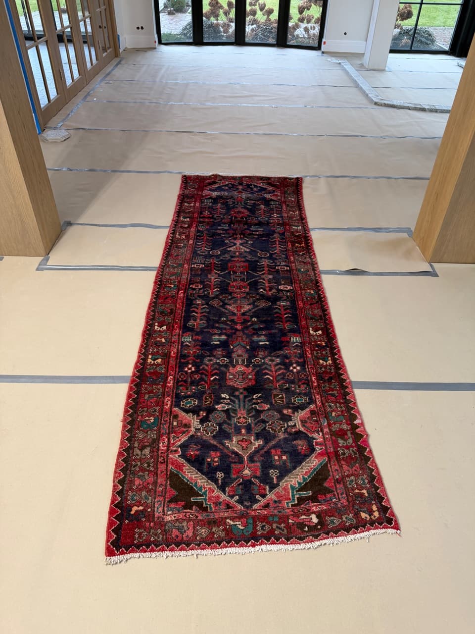 Runner Hamadan 305x100 cm, navy blue, wool, Iran - 192359