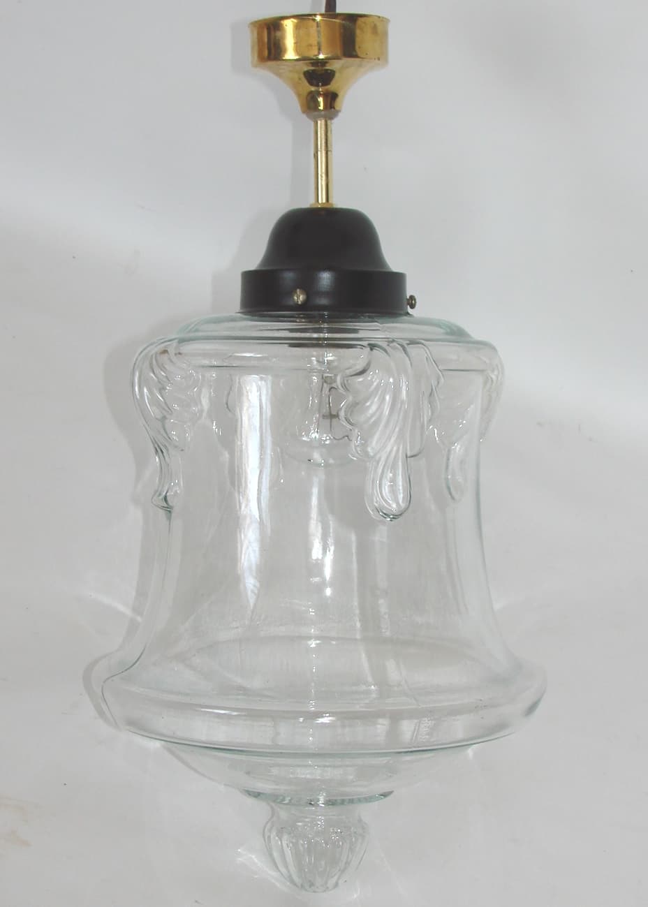 Lampa wisząca, Art déco, szkło transparent, mosiądz, lata 20. - 192414