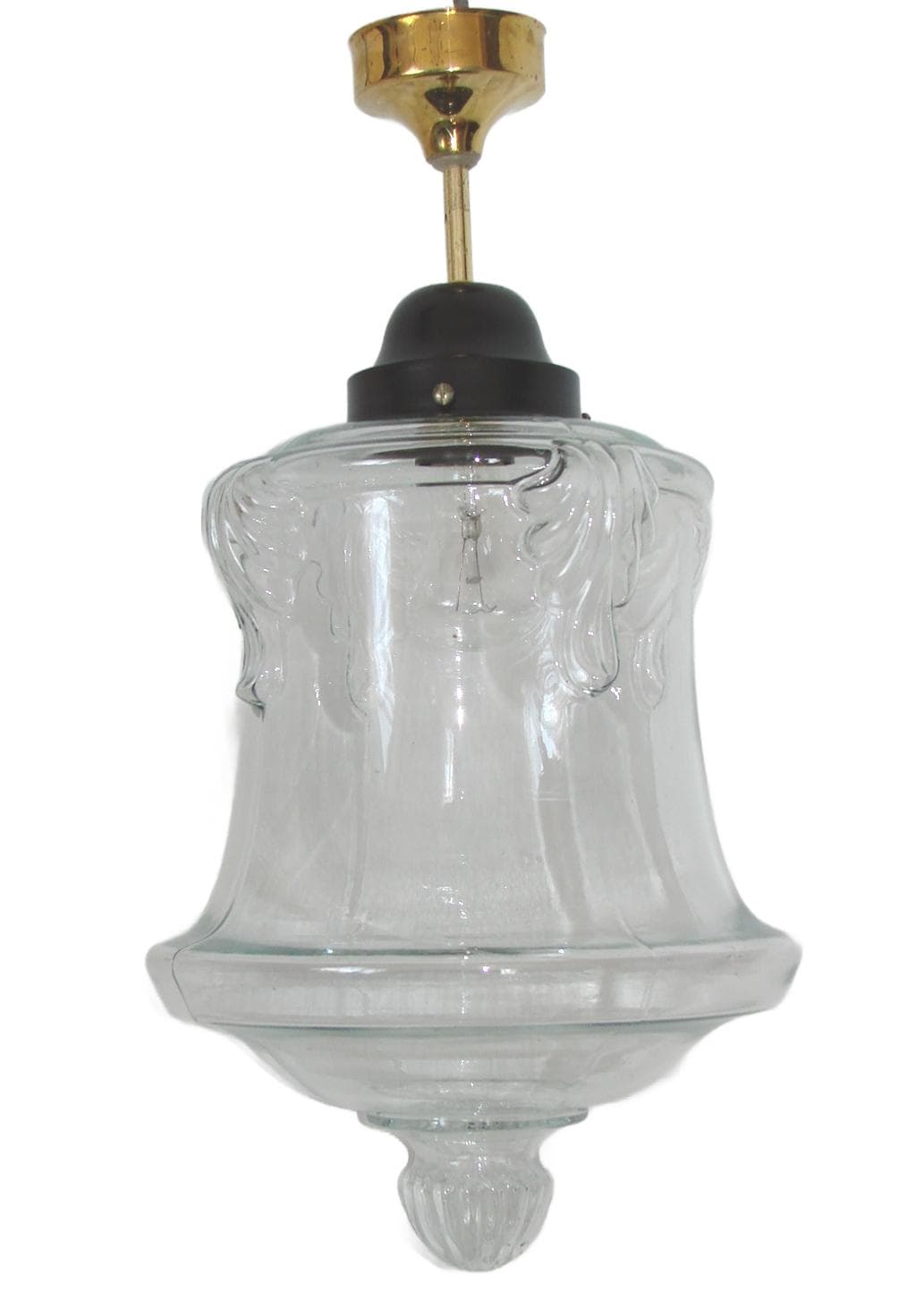 Lampa wisząca, Art déco, szkło transparent, mosiądz, lata 20.
