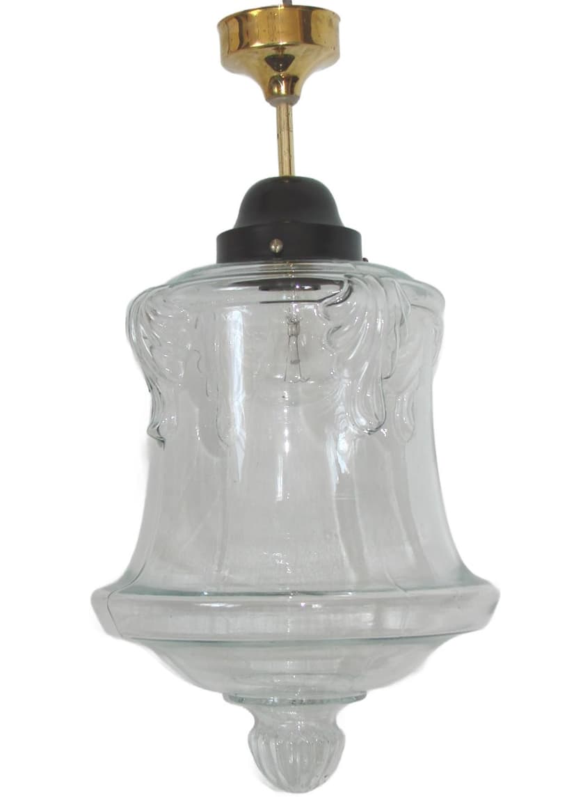 Lampa wisząca, Art déco, szkło transparent, mosiądz, lata 20.