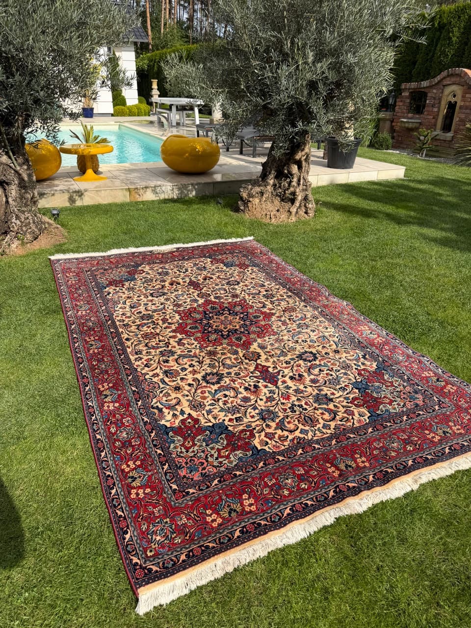 Dywan Isfahan 310x200 cm, beżowy, wełna, Iran - 192421