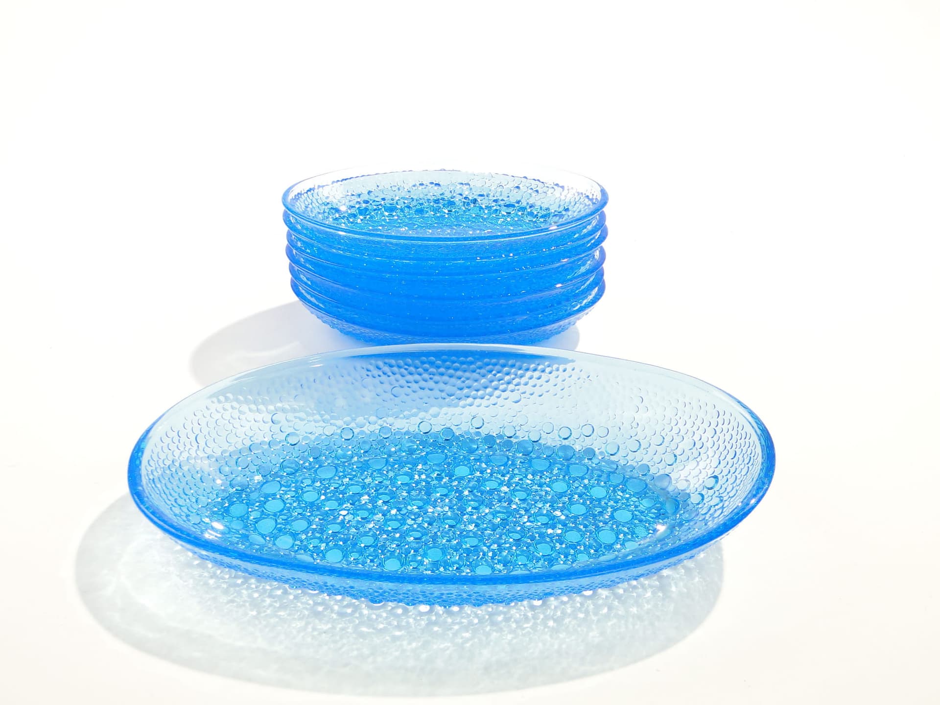 Tableware set Asteroid, blue glass, by J. S. Drost, Ząbkowice, Poland, 1960s. - 192441