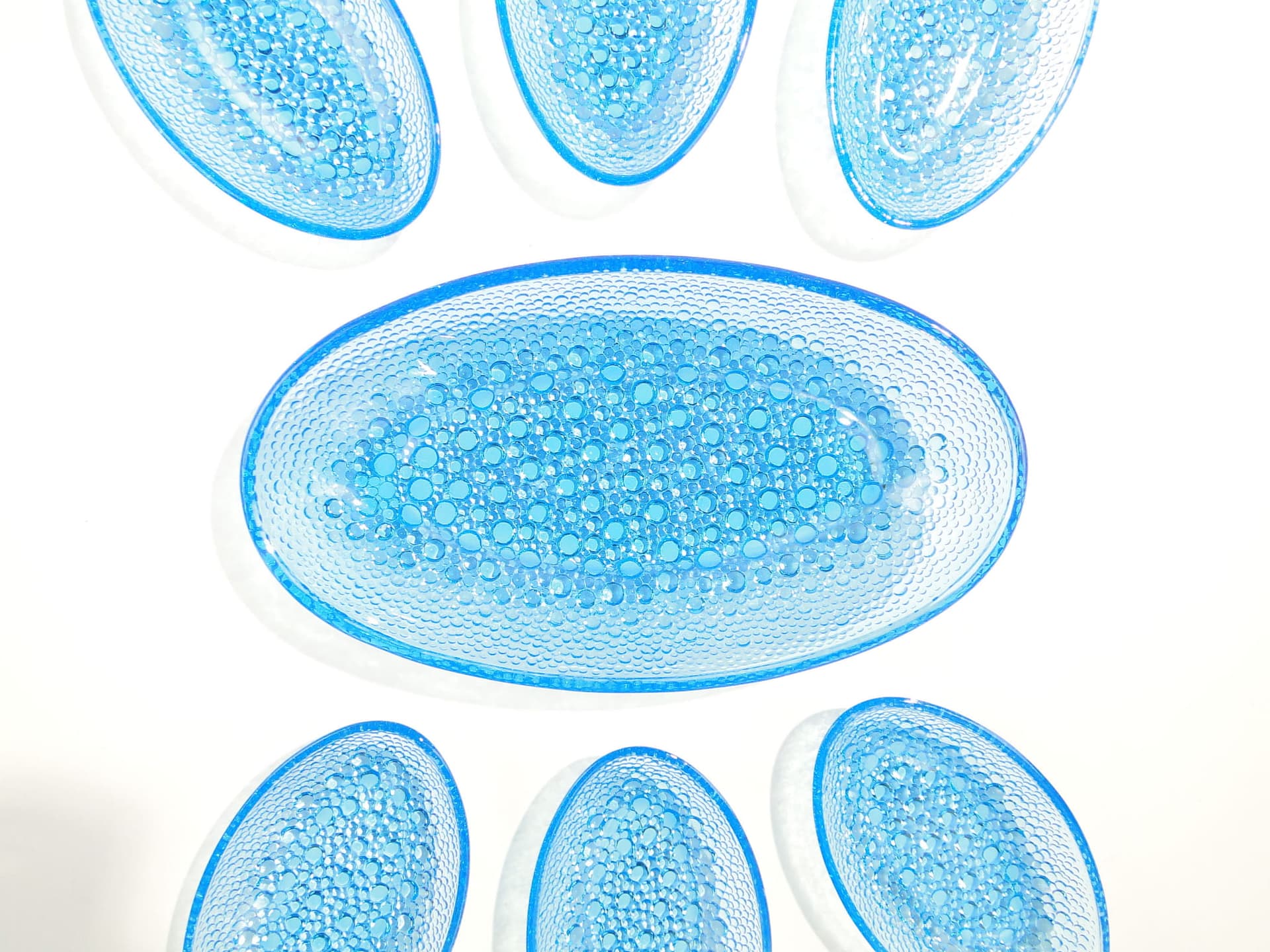 Tableware set Asteroid, blue glass, by J. S. Drost, Ząbkowice, Poland, 1960s. - 192435