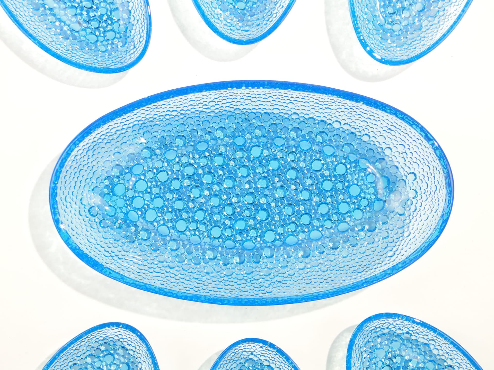 Tableware set Asteroid, blue glass, by J. S. Drost, Ząbkowice, Poland, 1960s. - 192439