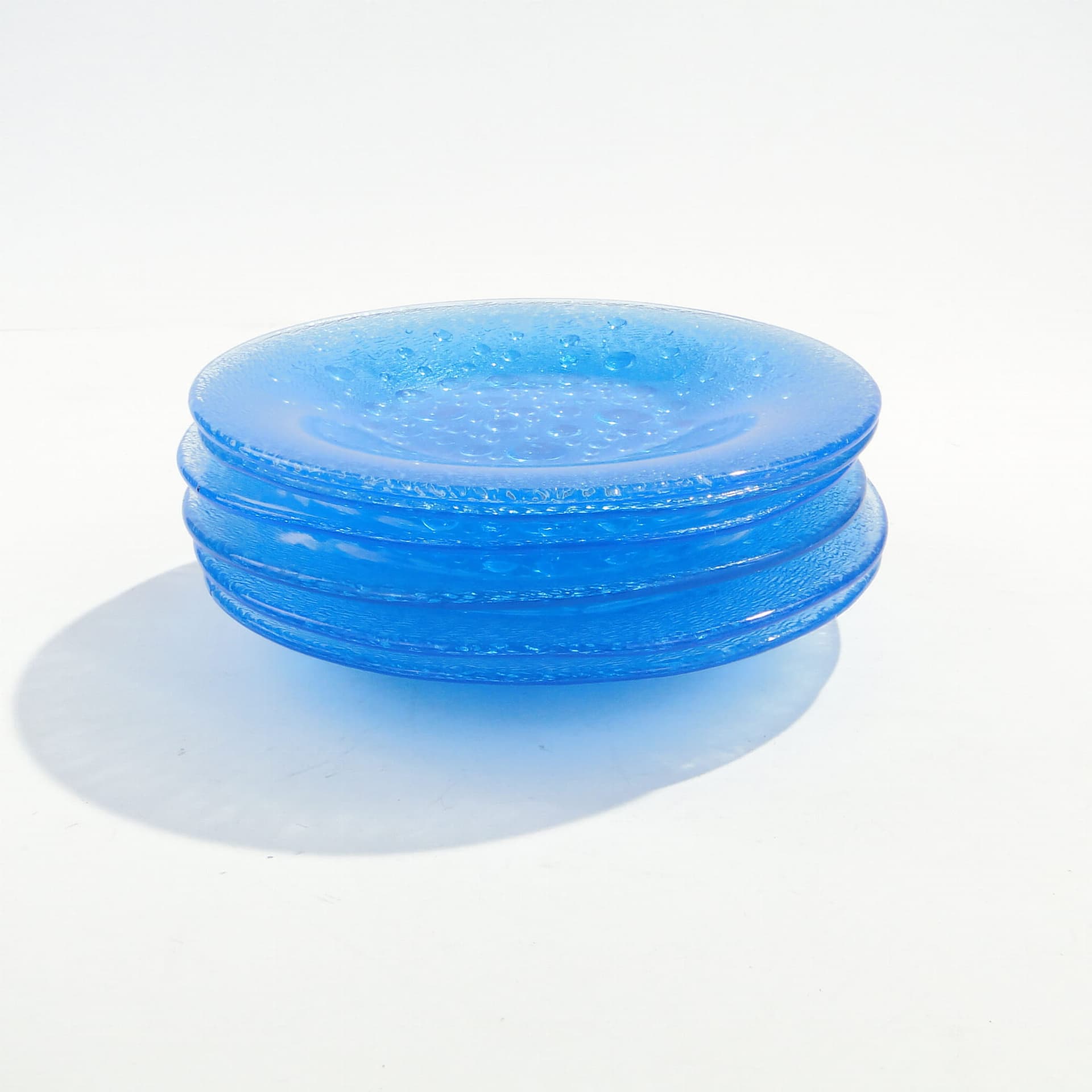 Set of dessert plates Asteroid, blue glass, by J. S. Drost, Ząbkowice, Poland, 1960s. - 192445