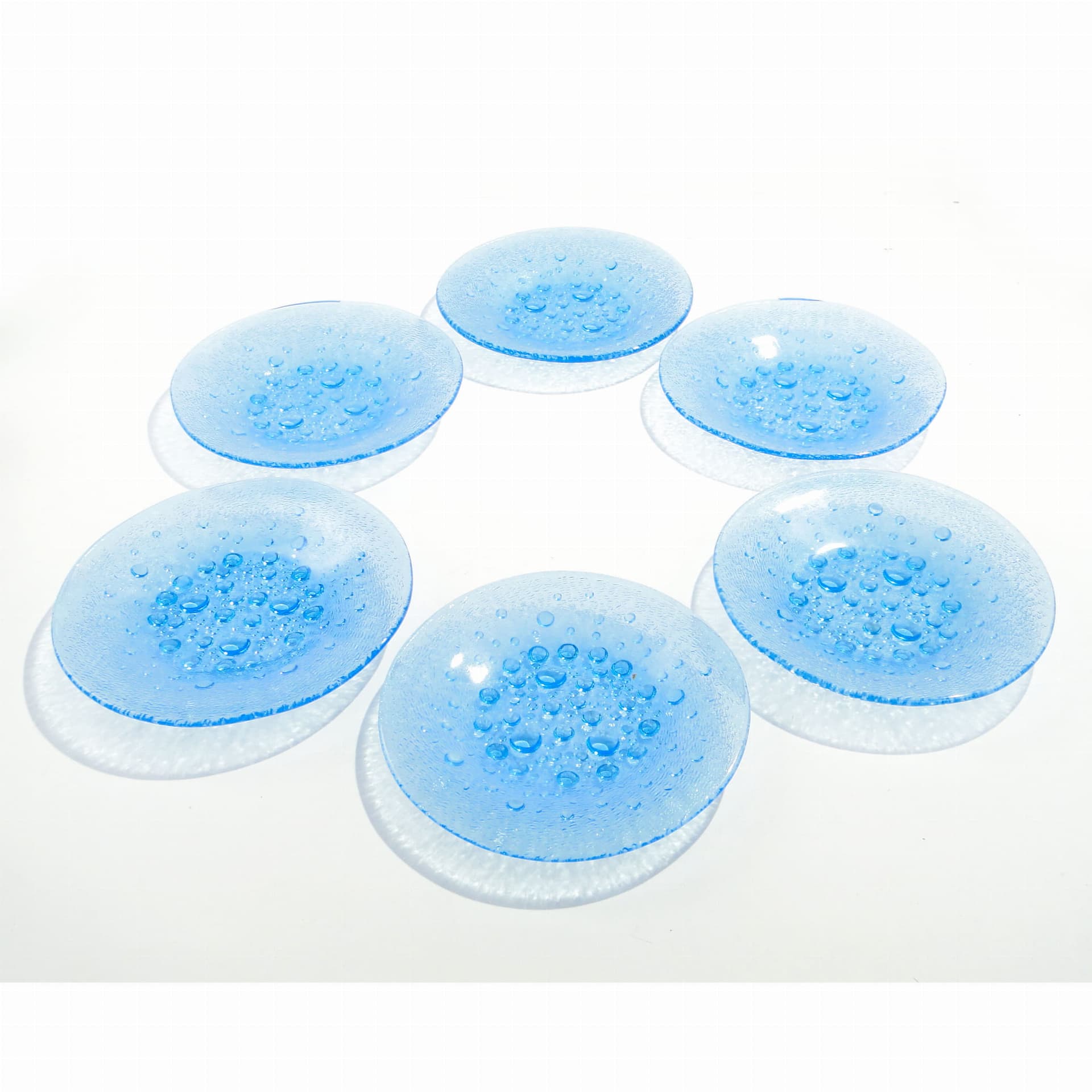 Set of dessert plates Asteroid, blue glass, by J. S. Drost, Ząbkowice, Poland, 1960s. - 192442