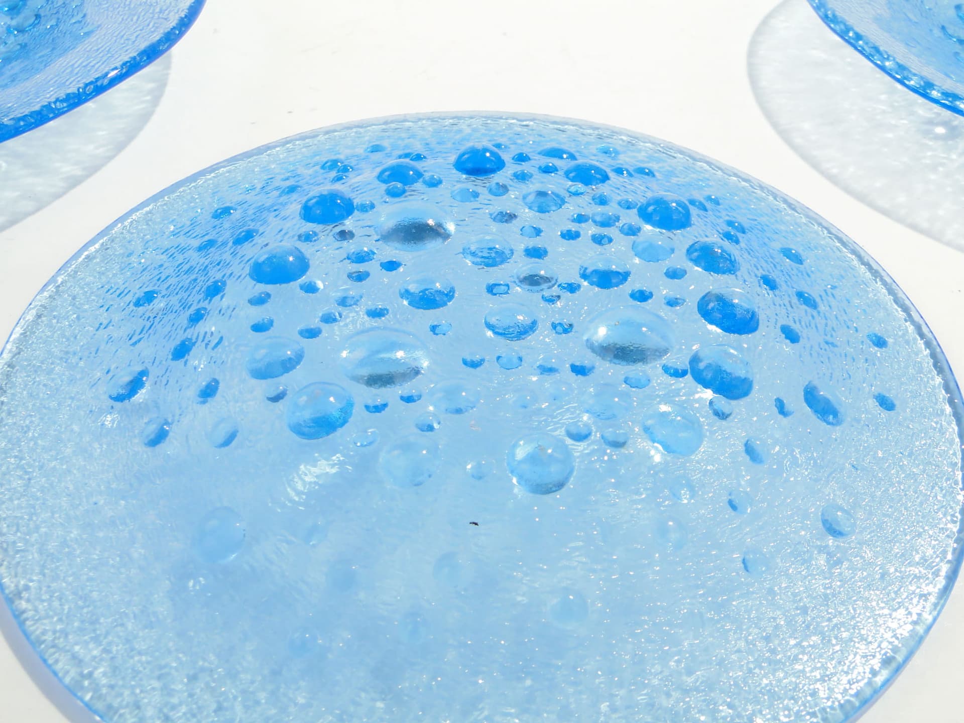 Set of dessert plates Asteroid, blue glass, by J. S. Drost, Ząbkowice, Poland, 1960s. - 192448