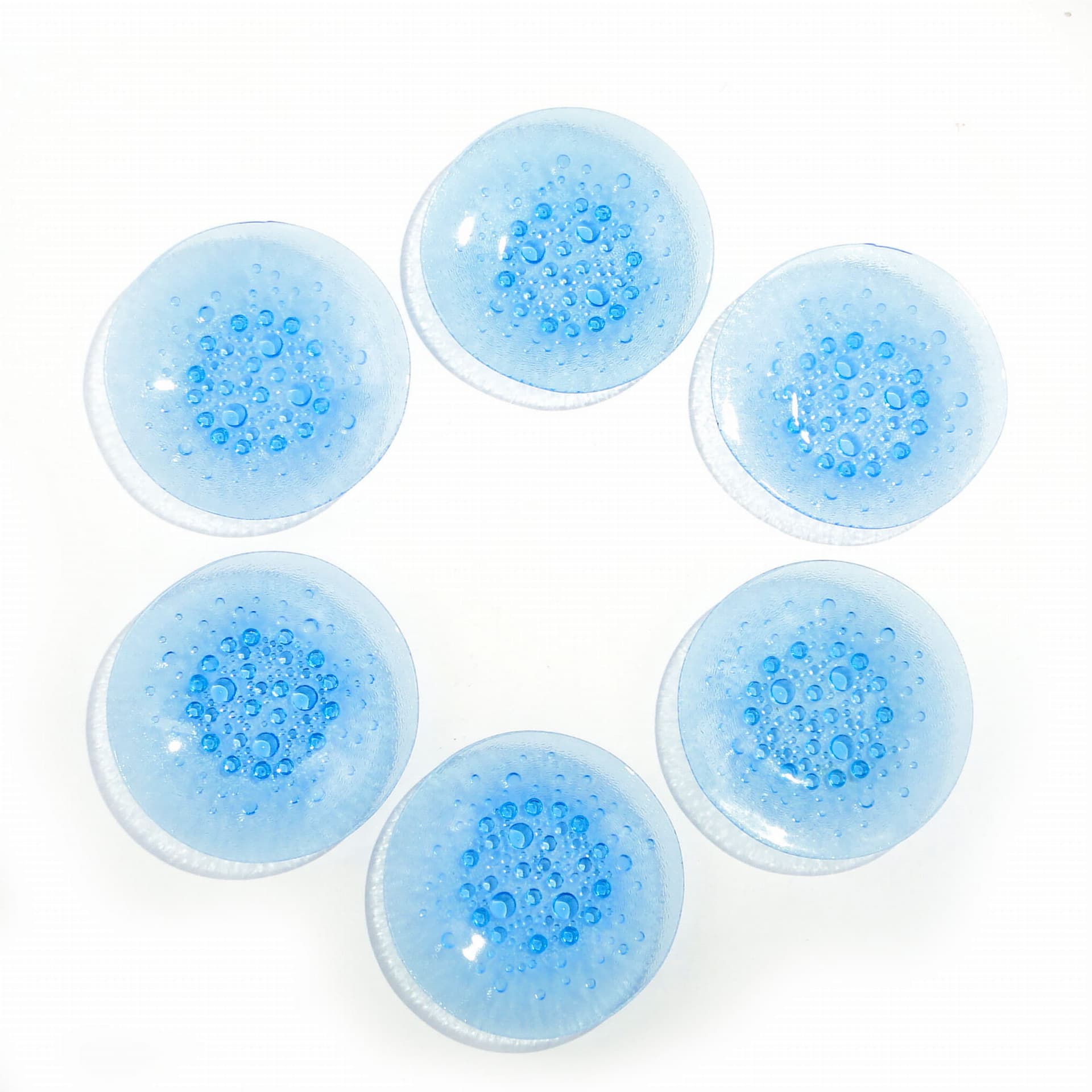 Set of dessert plates Asteroid, blue glass, by J. S. Drost, Ząbkowice, Poland, 1960s. - 192447