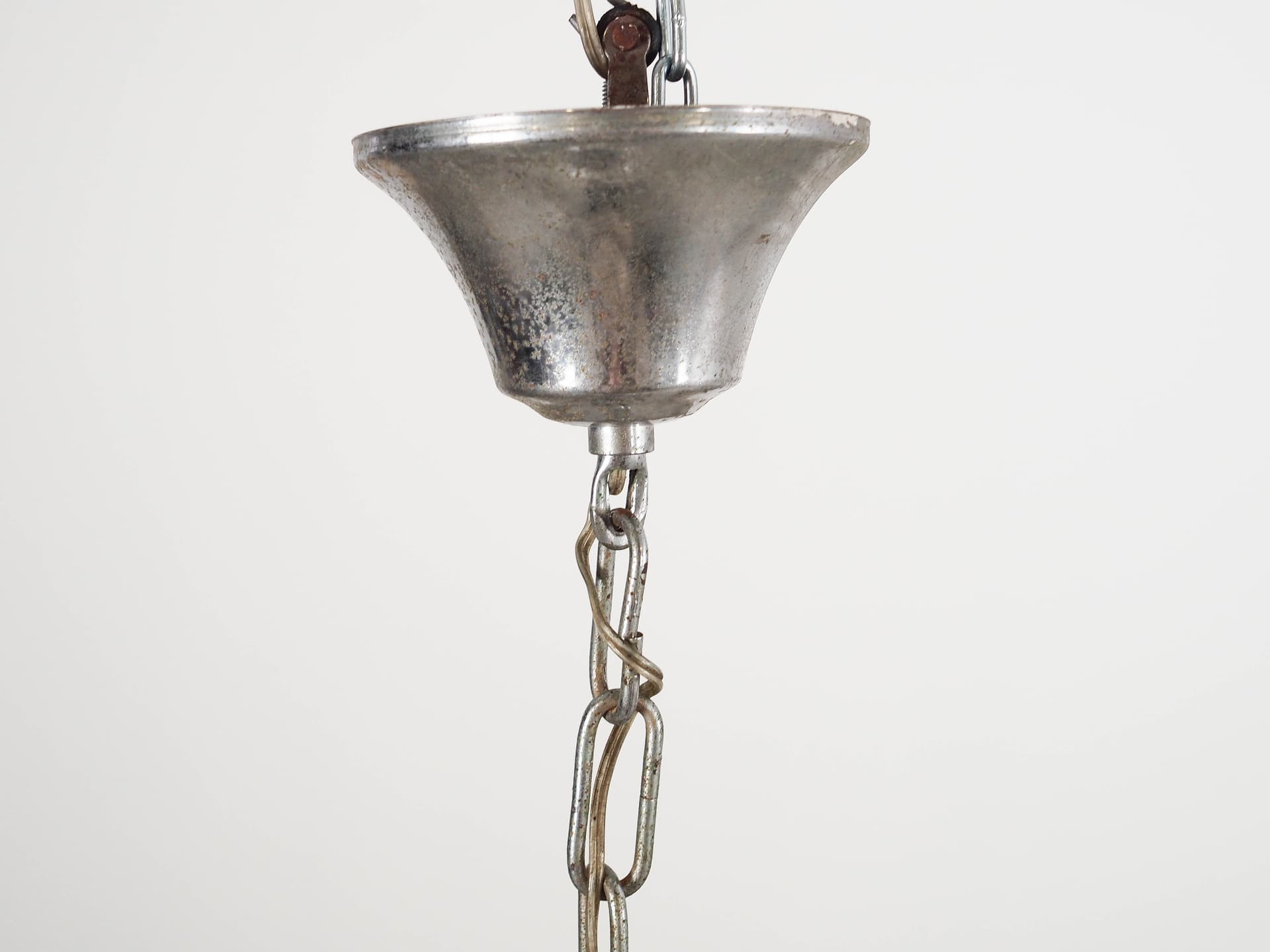 Lampa wisząca, Murano, szkło białe, drewno ciemnobrązowe, metal chromowany, Włochy, lata 70. - 192479