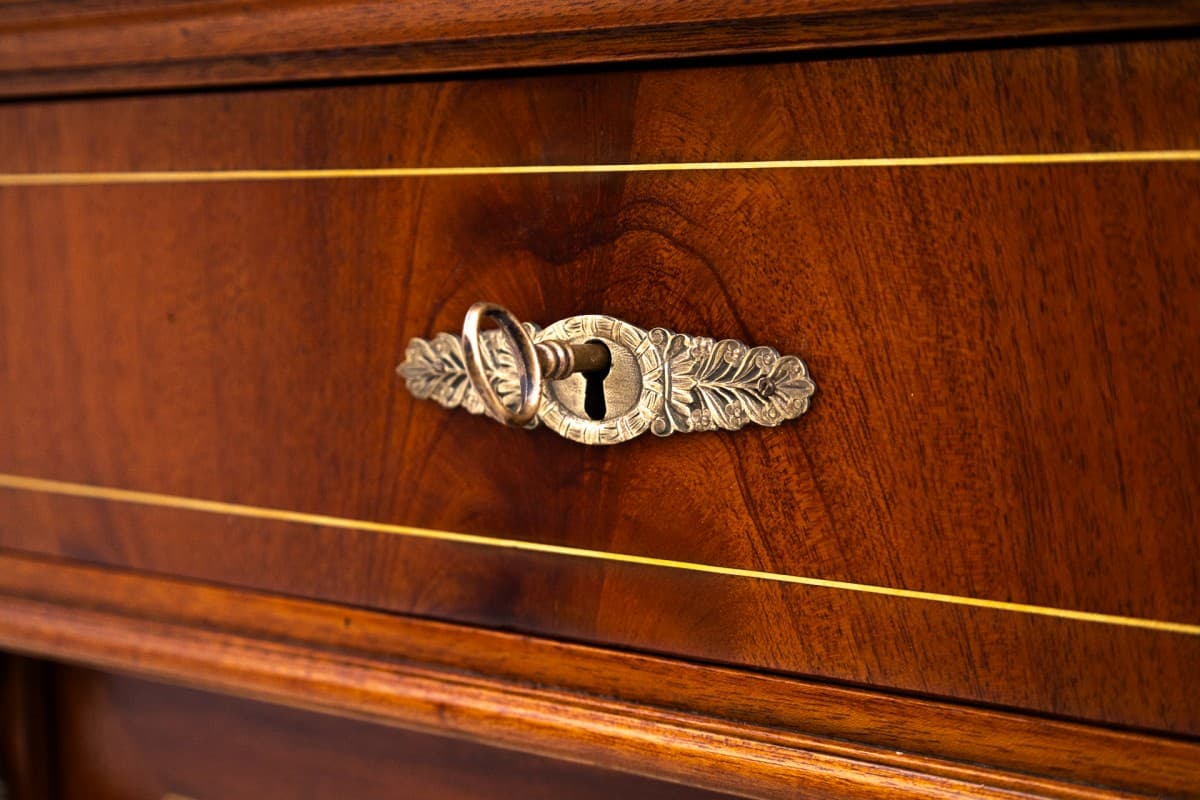 Biurko Empire, brązowy, drewno, skóra naturalna granatowa lub czarna, mosiądz złoty, Francja, XIX w. - 192851