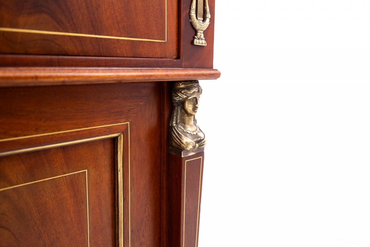 Biurko Empire, brązowy, drewno, skóra naturalna granatowa lub czarna, mosiądz złoty, Francja, XIX w. - 192848