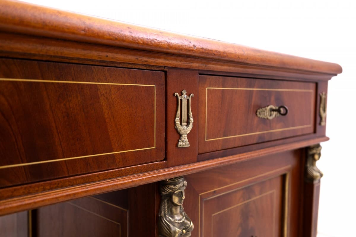 Biurko Empire, brązowy, drewno, skóra naturalna granatowa lub czarna, mosiądz złoty, Francja, XIX w. - 192847