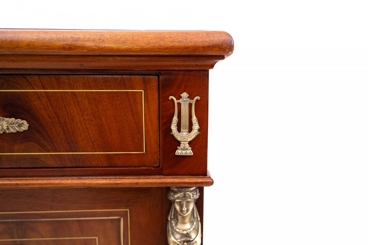 Biurko Empire, brązowy, drewno, skóra naturalna granatowa lub czarna, mosiądz złoty, Francja, XIX w. - 192846