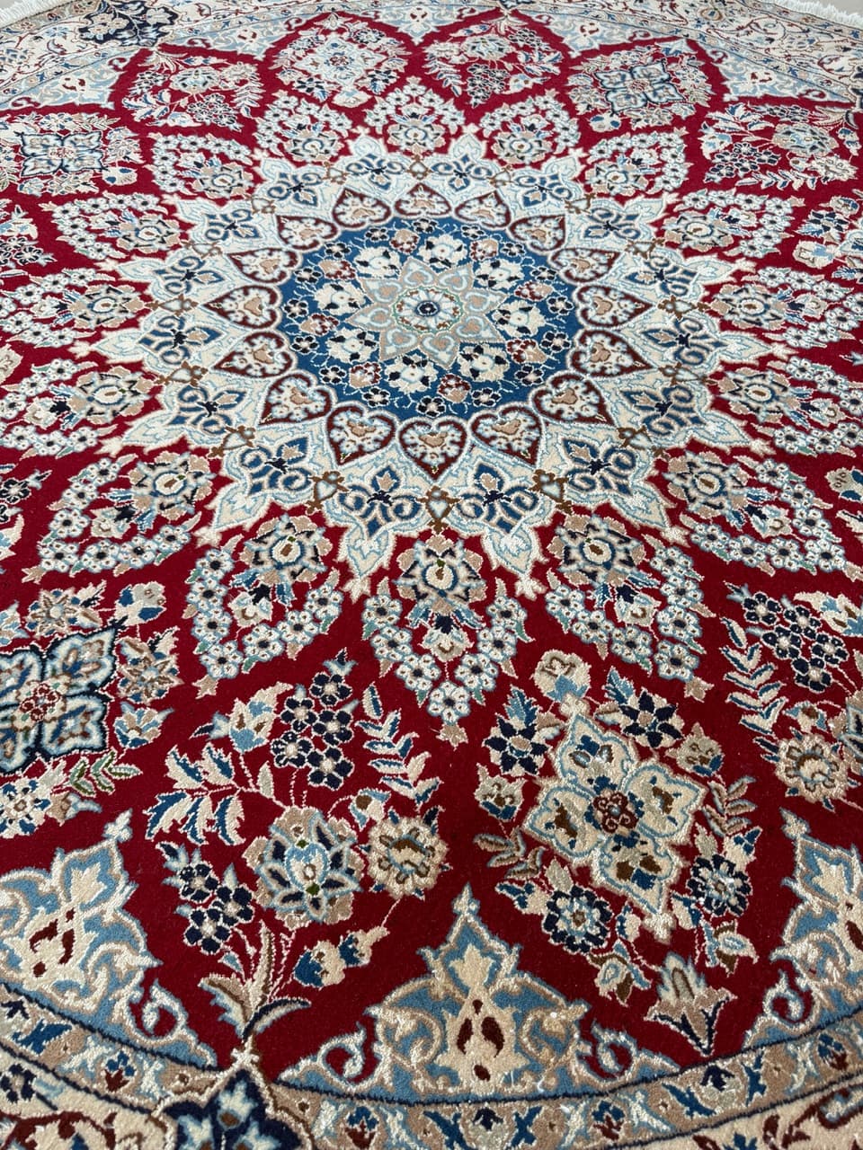 Nowy Okrągły Dywan Perski Kaszmirowy + Jedwab Iran Nain 210x210 - 193316