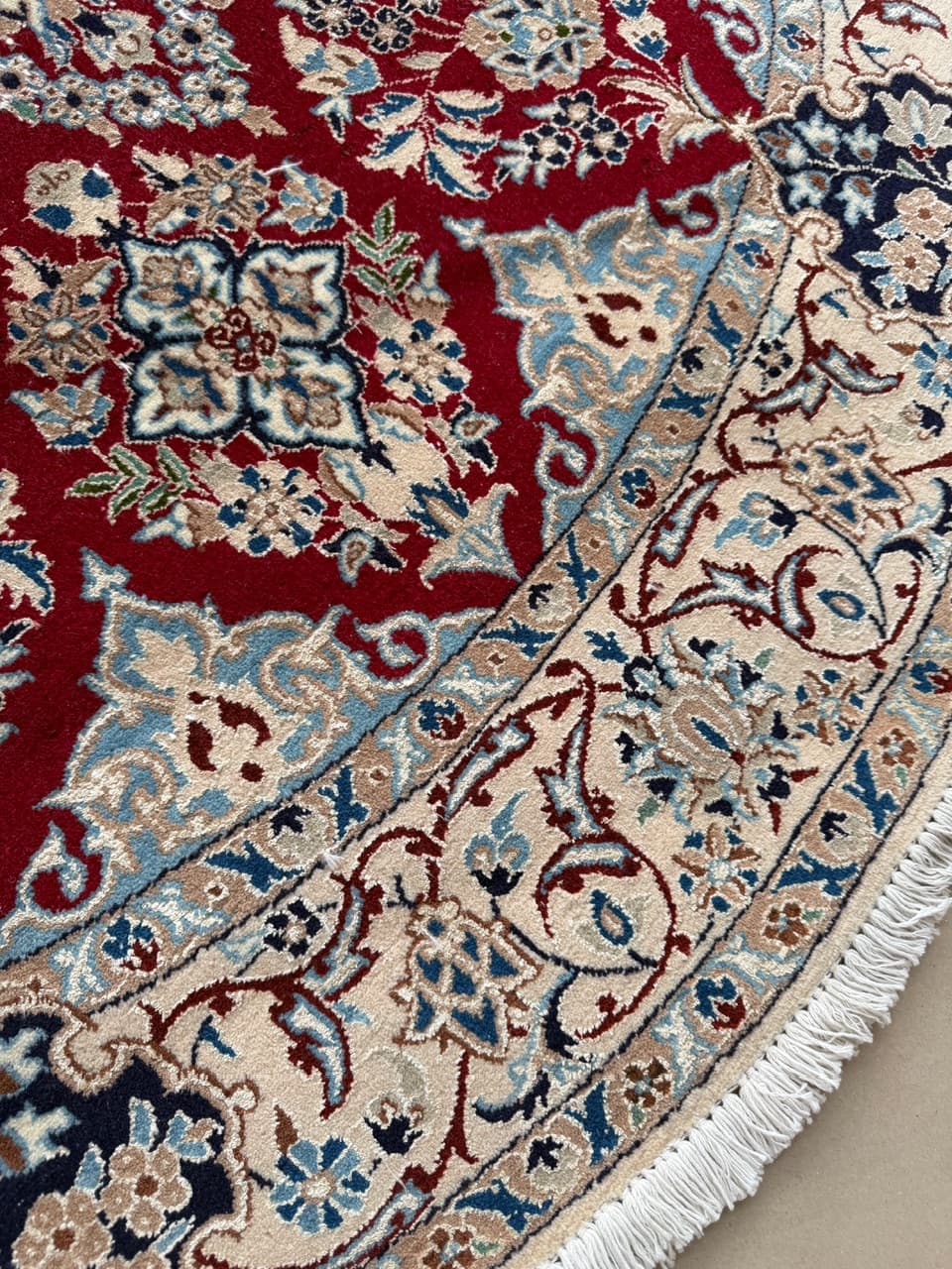 Nowy Okrągły Dywan Perski Kaszmirowy + Jedwab Iran Nain 210x210 - 193315