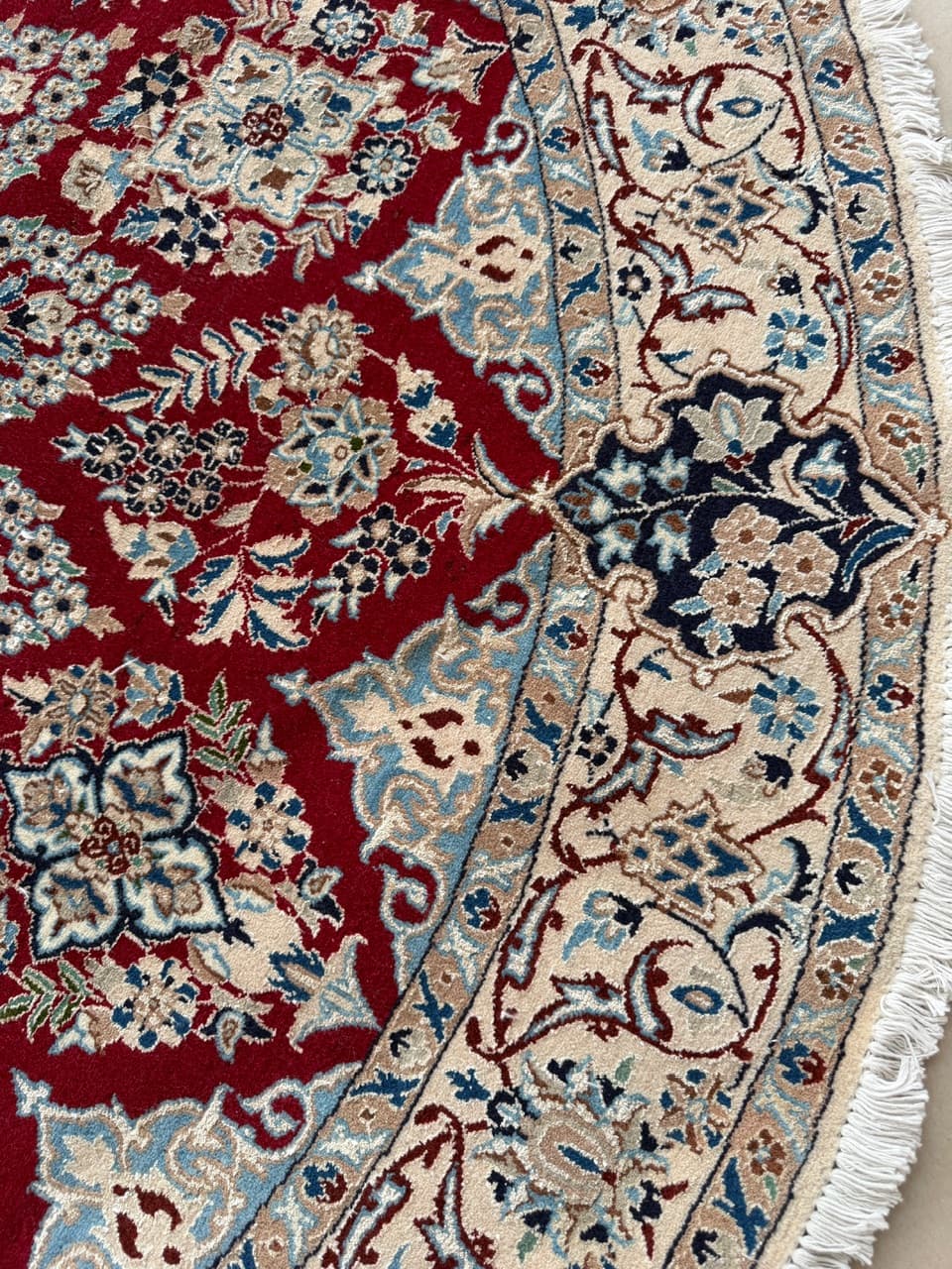 Nowy Okrągły Dywan Perski Kaszmirowy + Jedwab Iran Nain 210x210 - 193323