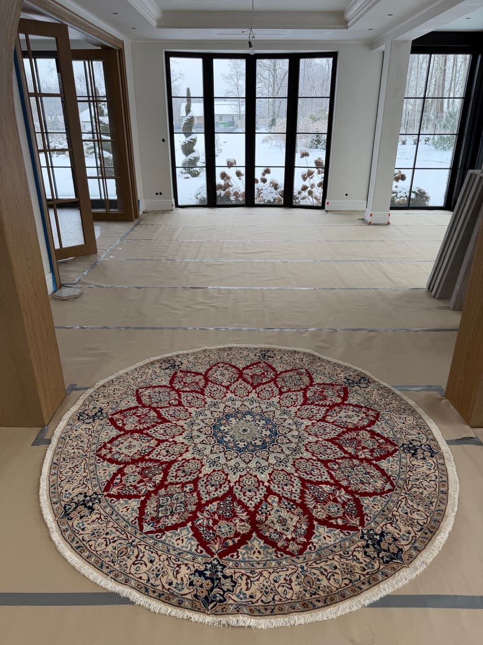 Nowy Okrągły Dywan Perski Kaszmirowy + Jedwab Iran Nain 210x210 - 193318