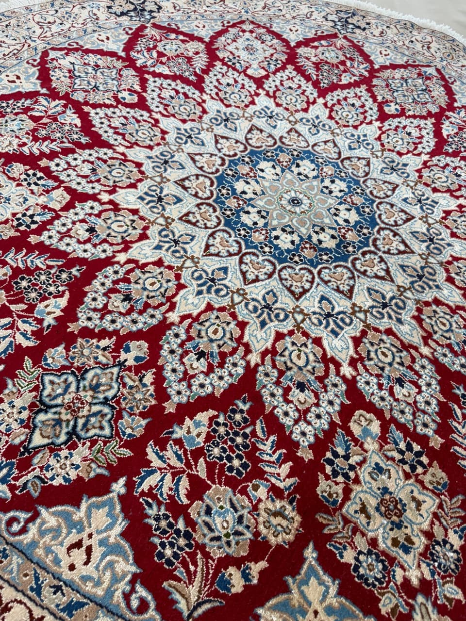 Nowy Okrągły Dywan Perski Kaszmirowy + Jedwab Iran Nain 210x210 - 193324