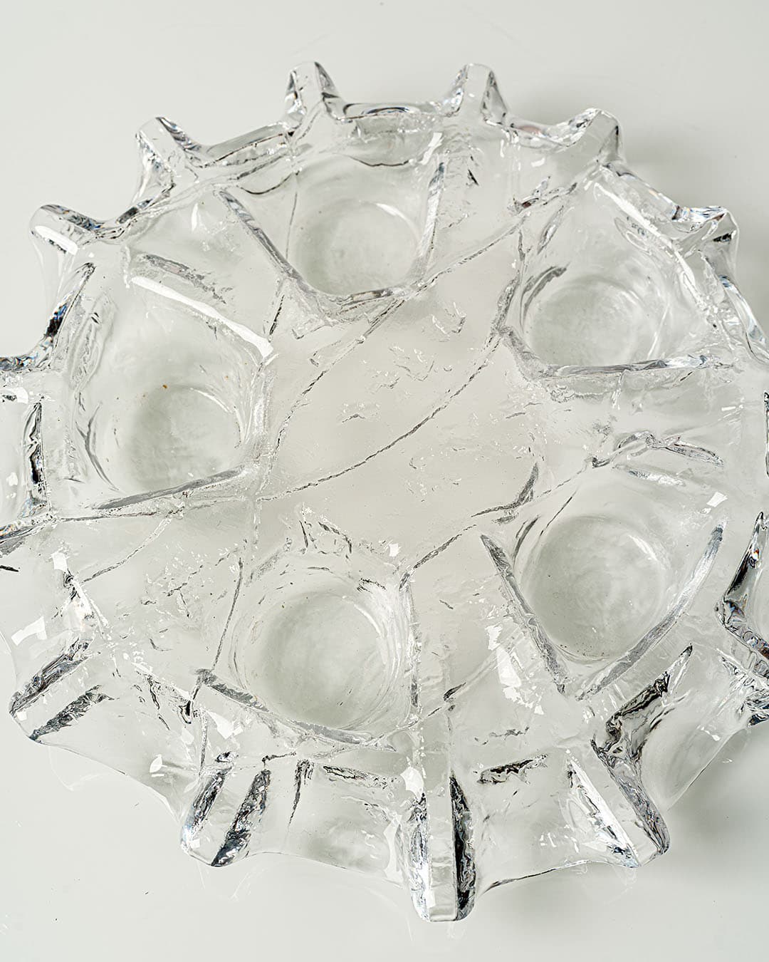 Tealight holder Jääkidetuikkula, transparent glass, by S. Tavasti, Finland, 1960s. - 193454