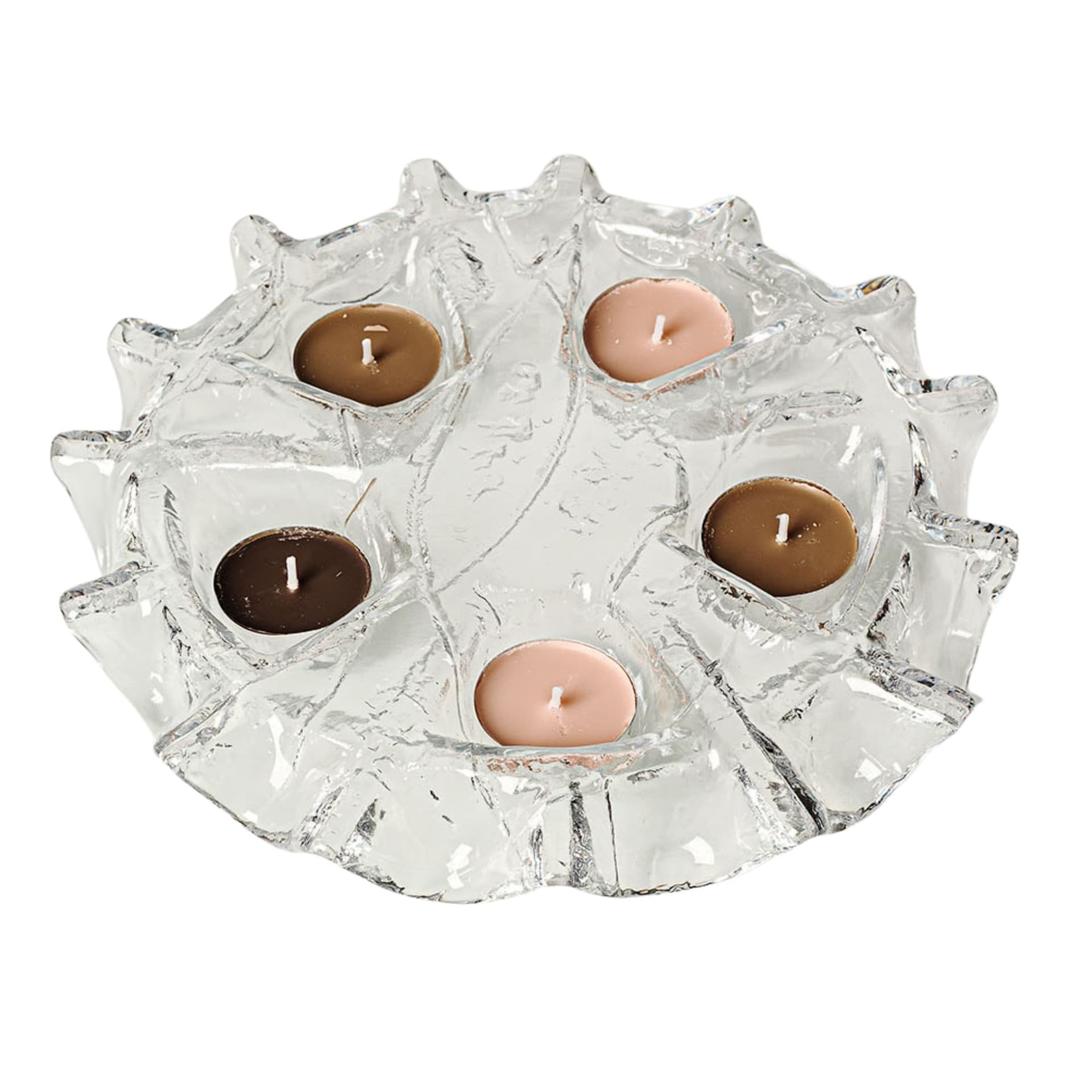 Tealight holder Jääkidetuikkula, transparent glass, by S. Tavasti, Finland, 1960s.