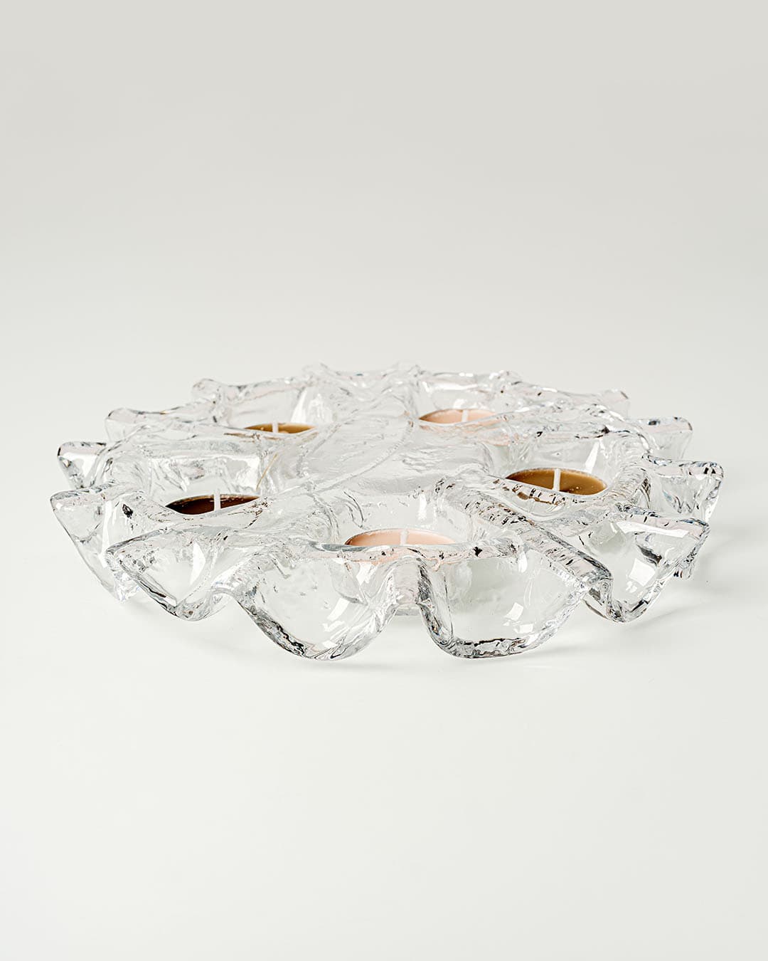 Tealight holder Jääkidetuikkula, transparent glass, by S. Tavasti, Finland, 1960s. - 193452