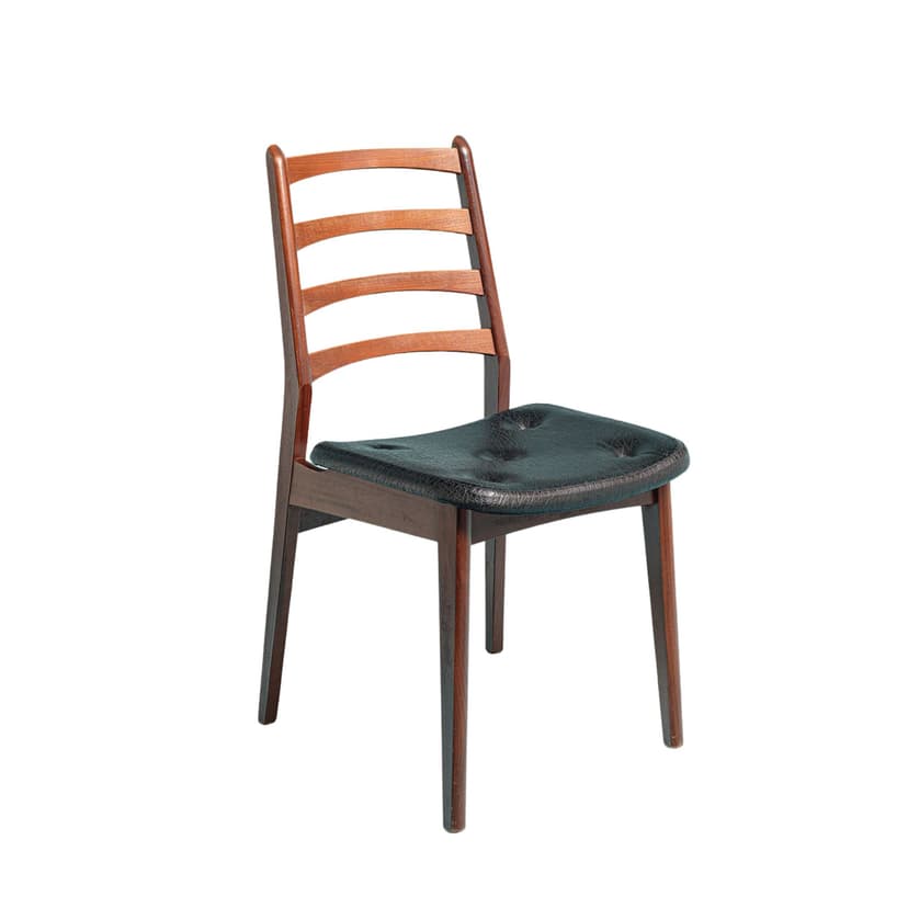 Krzesło, teak brązowy, skóra czarna, Casala, Niemcy, lata 70.