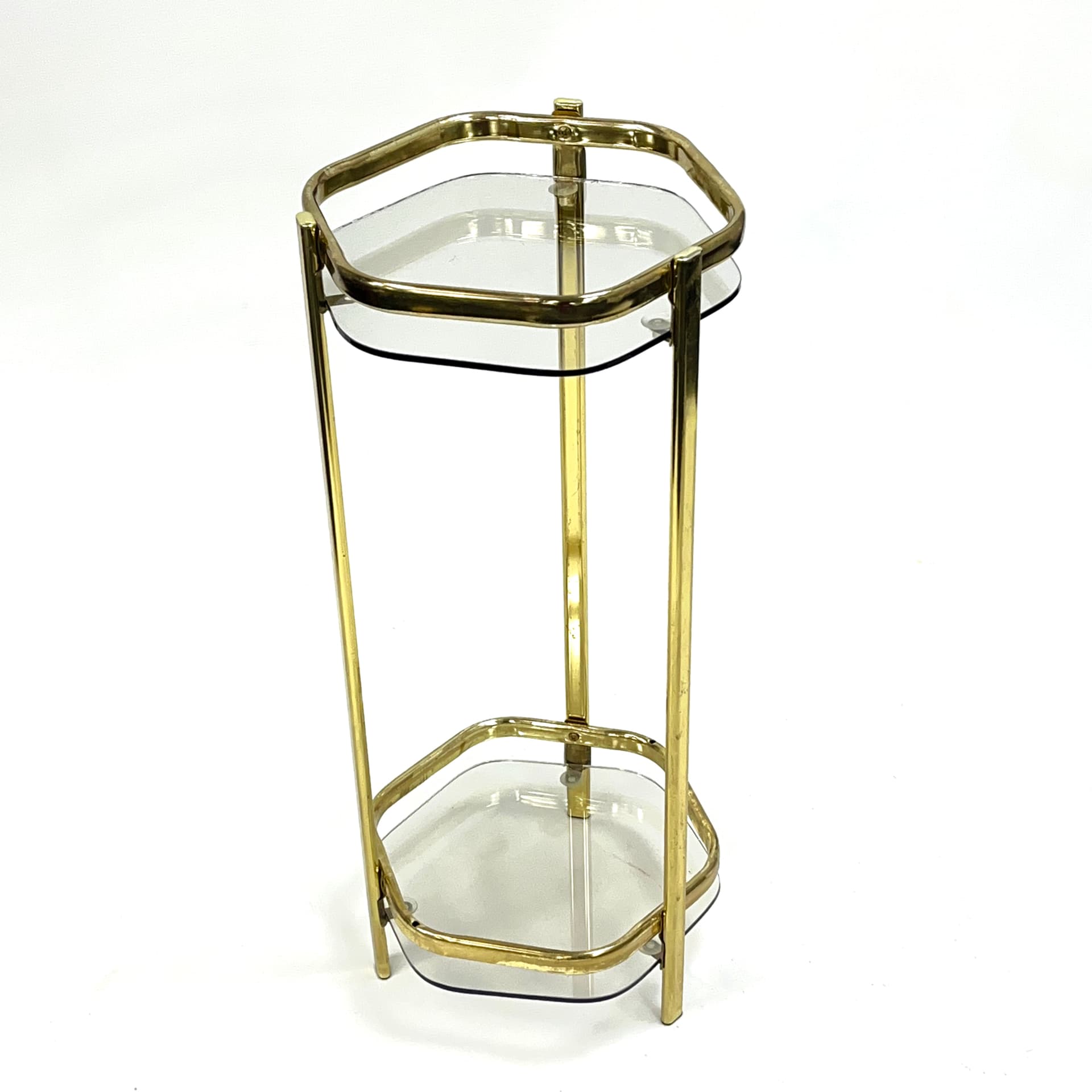 Stolik pomocnik Mid-Century Modern, mosiądz złoty, szkło transparentne, Francja, lata 70. - 193666