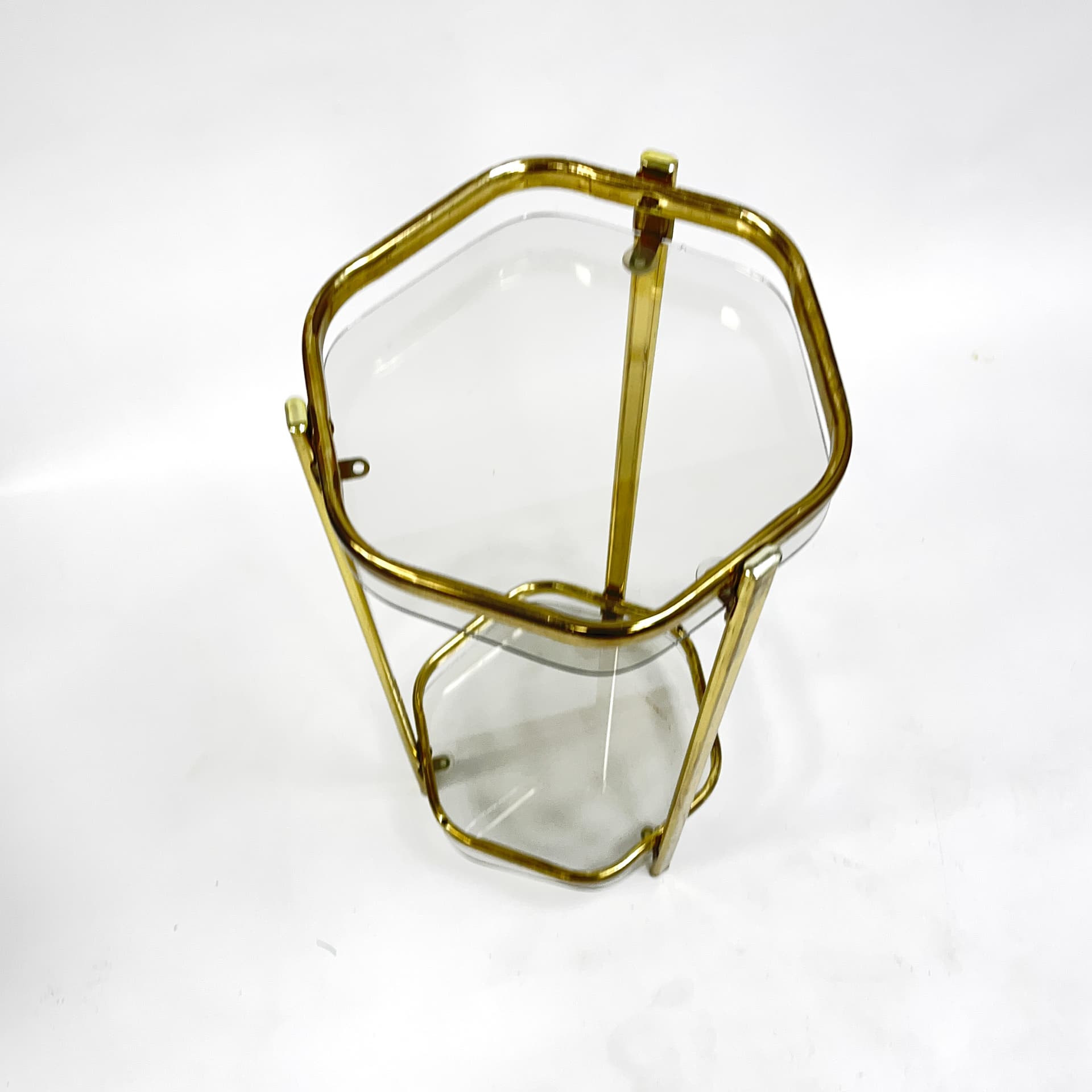 Stolik pomocnik Mid-Century Modern, mosiądz złoty, szkło transparentne, Francja, lata 70. - 193674