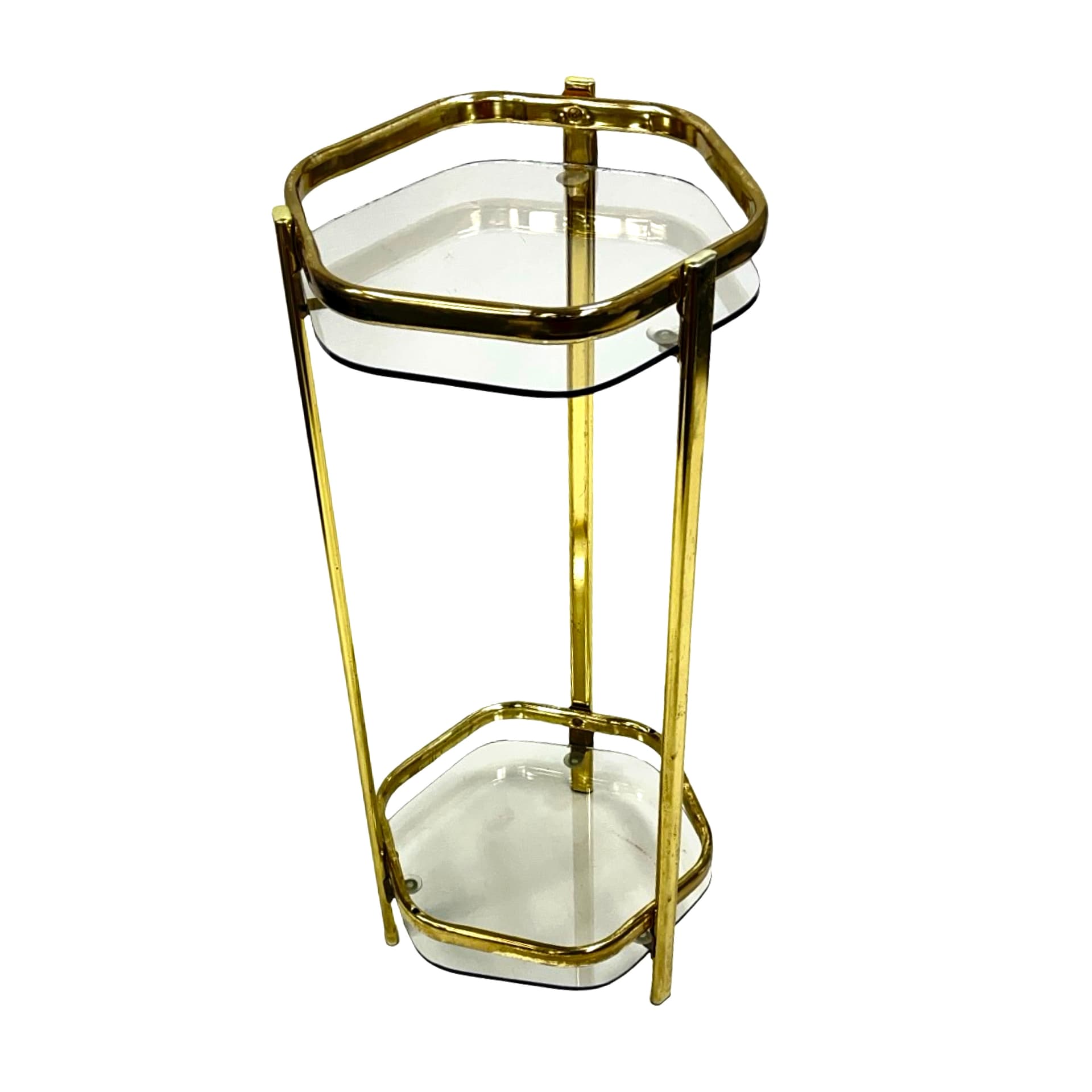 Stolik pomocnik Mid-Century Modern, mosiądz złoty, szkło transparentne, Francja, lata 70. - 193672