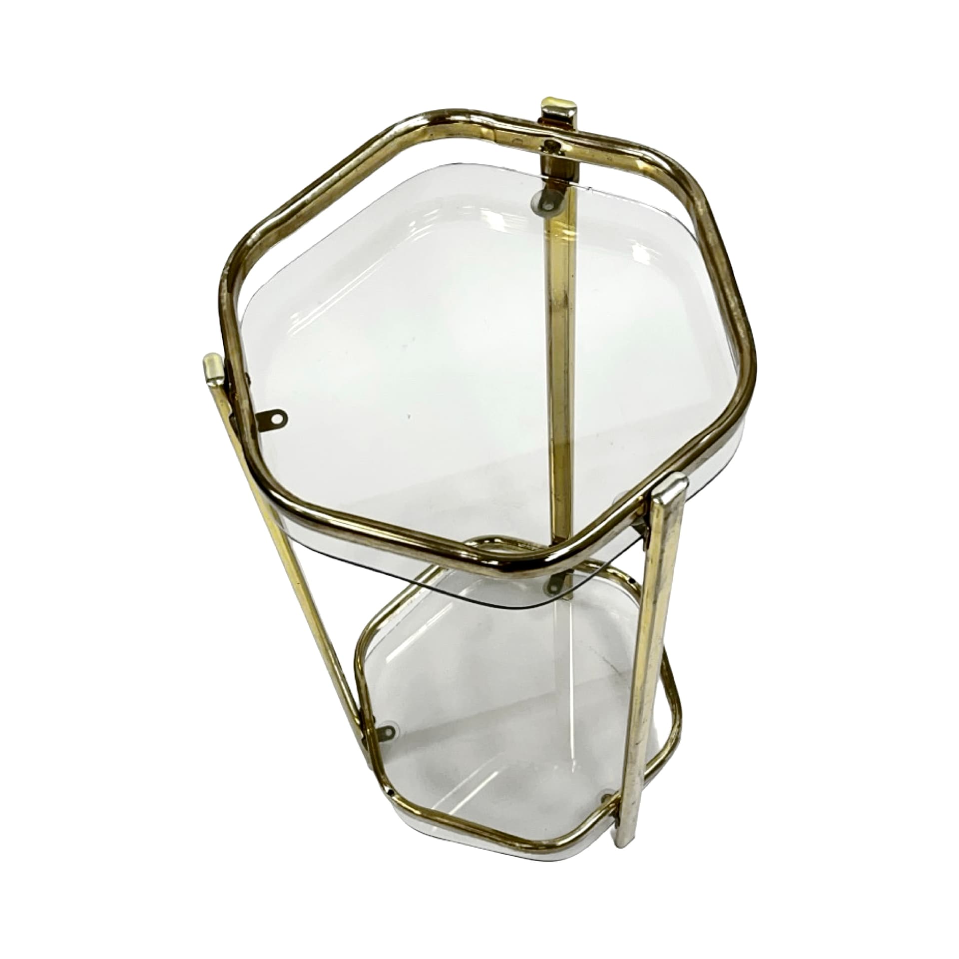 Stolik pomocnik Mid-Century Modern, mosiądz złoty, szkło transparentne, Francja, lata 70. - 193667