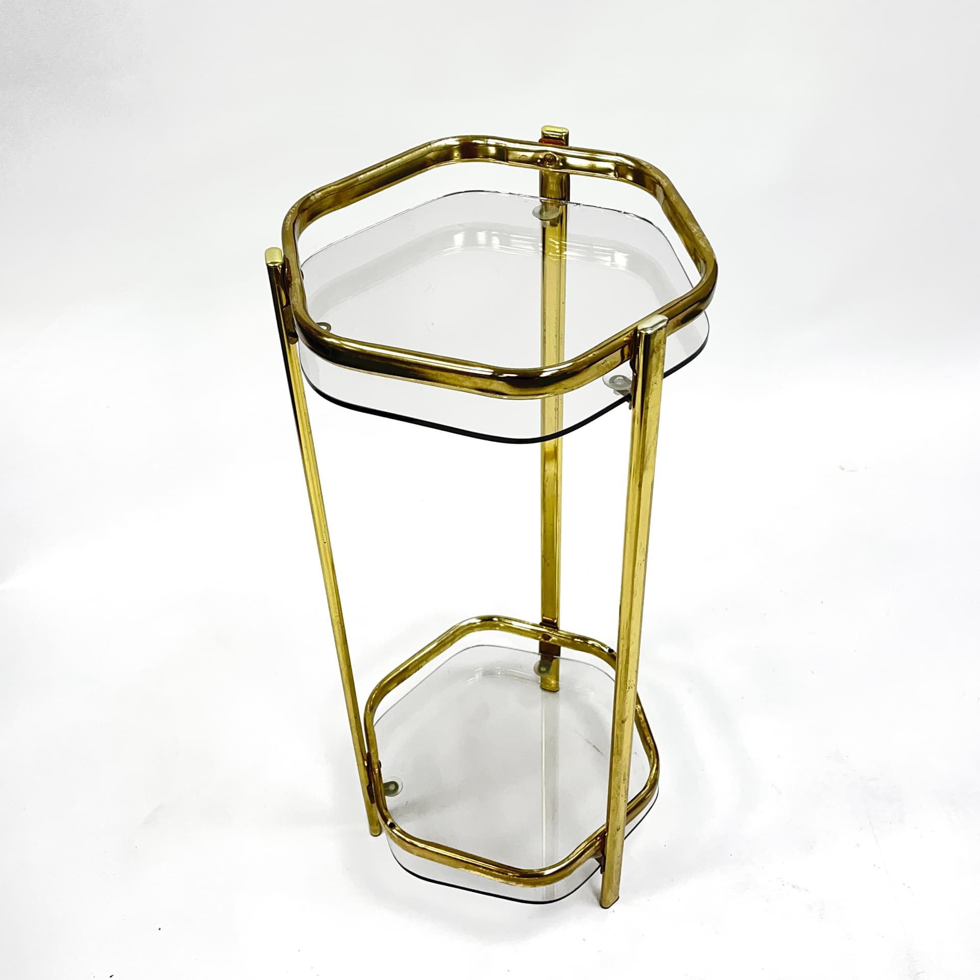 Stolik pomocnik Mid-Century Modern, mosiądz złoty, szkło transparentne, Francja, lata 70. - 193675
