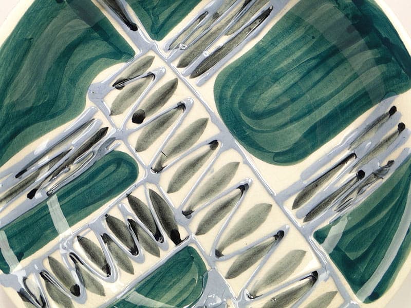 Patera dekoracyjna Kora, zielony, ceramika, proj. E. Piwek-Białoborska, Włocławek, Polska, lata 60. - 193679