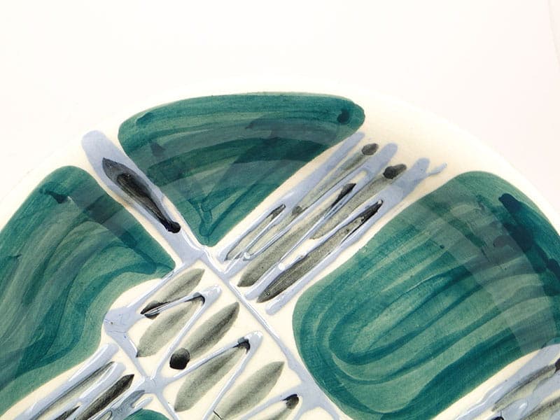 Patera dekoracyjna Kora, zielony, ceramika, proj. E. Piwek-Białoborska, Włocławek, Polska, lata 60. - 193680