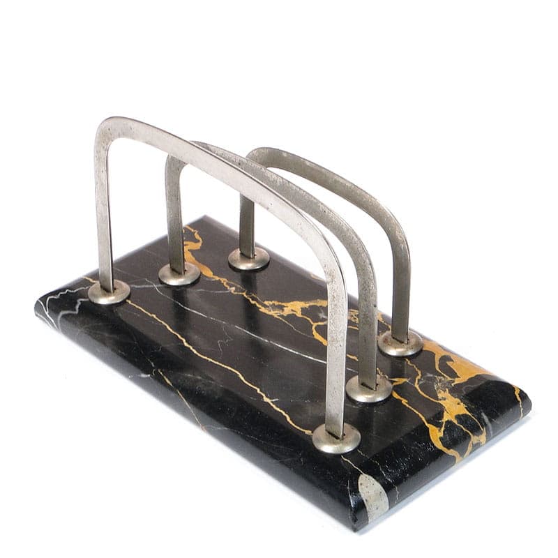 Listownik Art Deco, marmur czarny, mosiądz niklowany, Polska, lata 20. - 193700