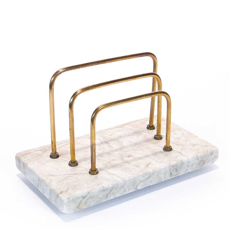 Letter Holder Art Deco, light marble, brass, Poland, 1920s.