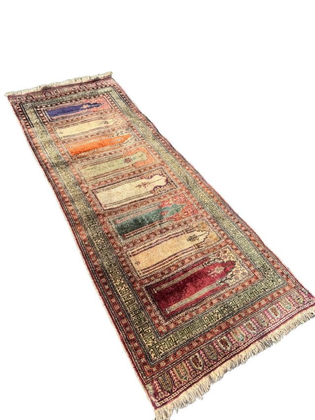 Dywan Kayserie 230x85 cm, jedwab beżowy, Turcja, lata 70. - WYMIARY