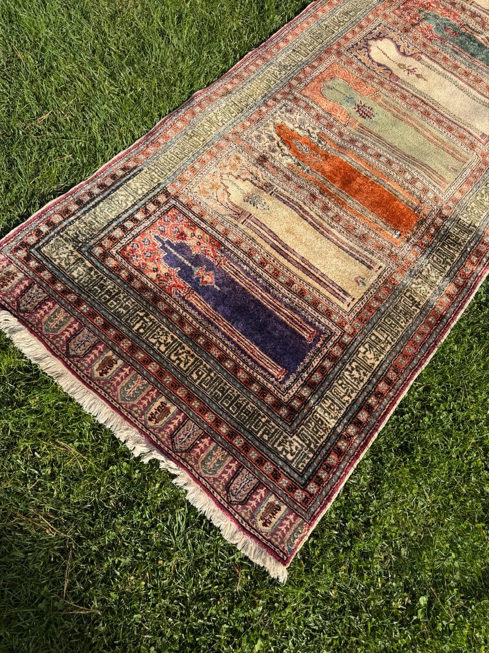 Dywan Kayserie 230x85 cm, jedwab beżowy, Turcja, lata 70. - 193751