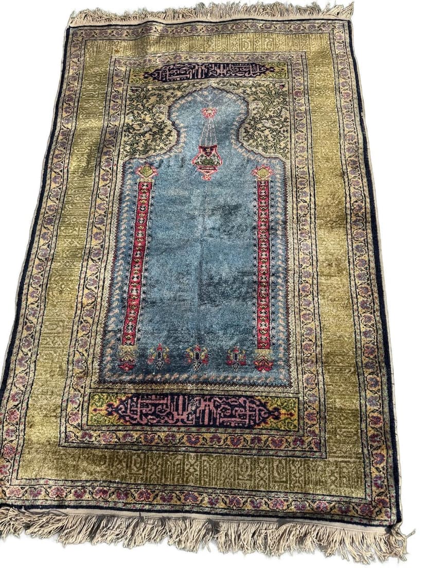 Dywan Kayserie 150x87 cm, jedwab naturalny, bawełna kremowa, Turcja, lata 60.