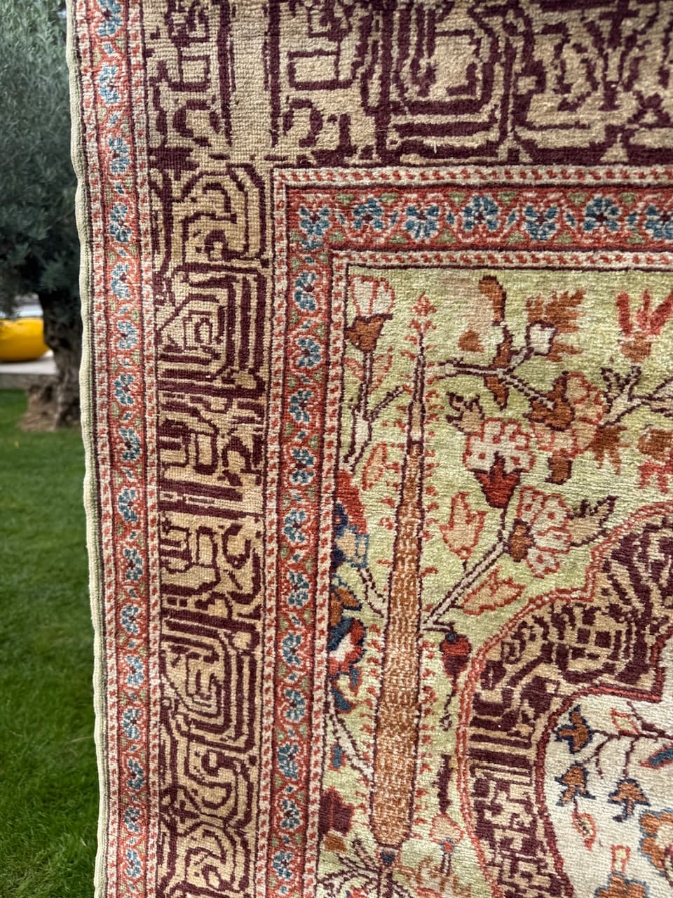 Dywan Kayserie 190x115 cm, jedwab beżowy, Turcja, lata 70. - 193819