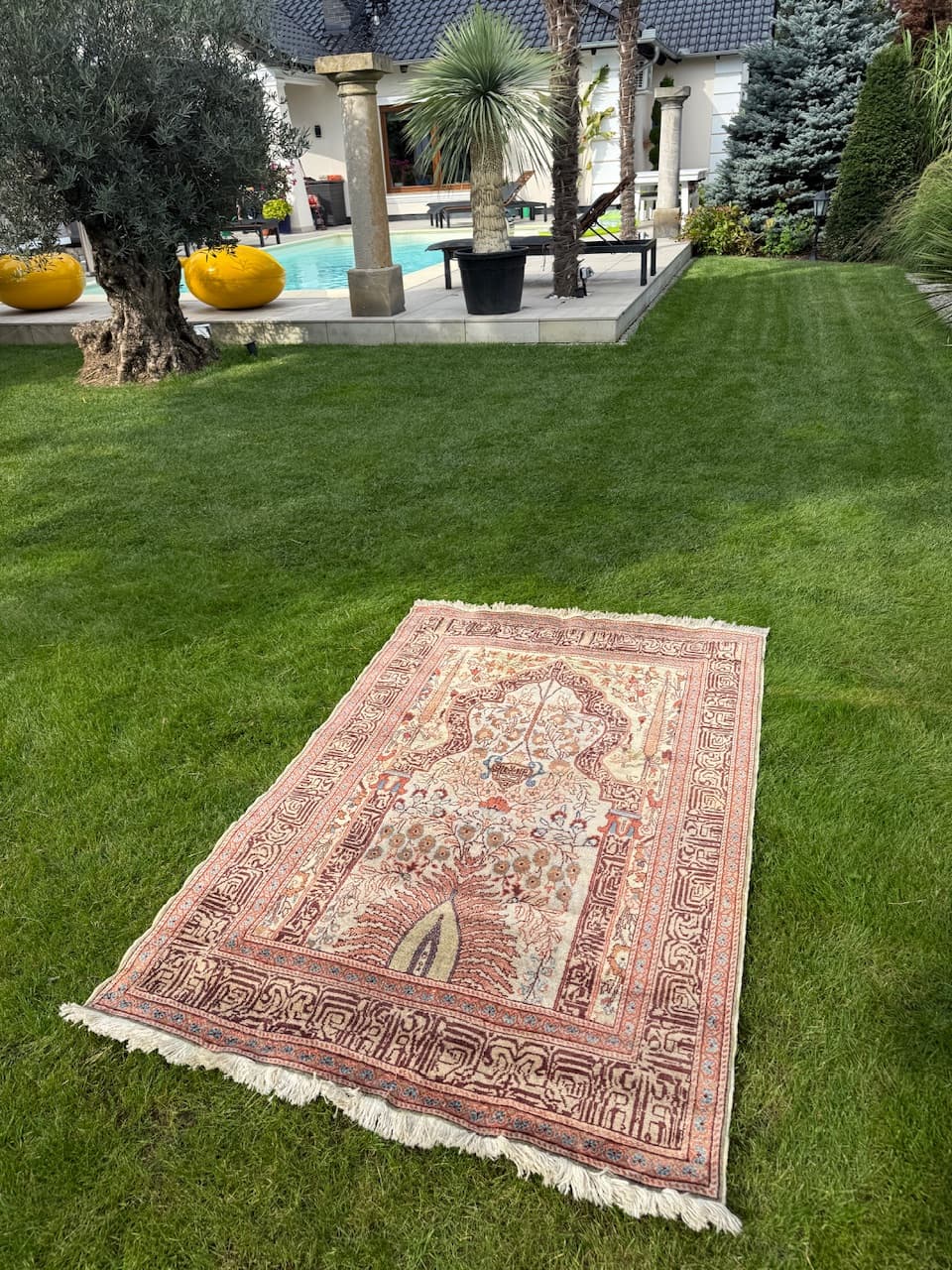 Dywan Kayserie 190x115 cm, jedwab beżowy, Turcja, lata 70. - 193822