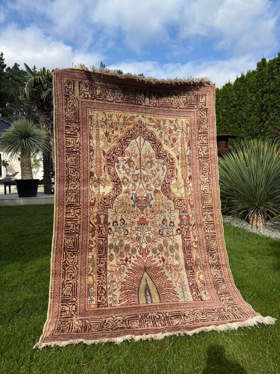 Dywan Kayserie 190x115 cm, jedwab beżowy, Turcja, lata 70. - 193809