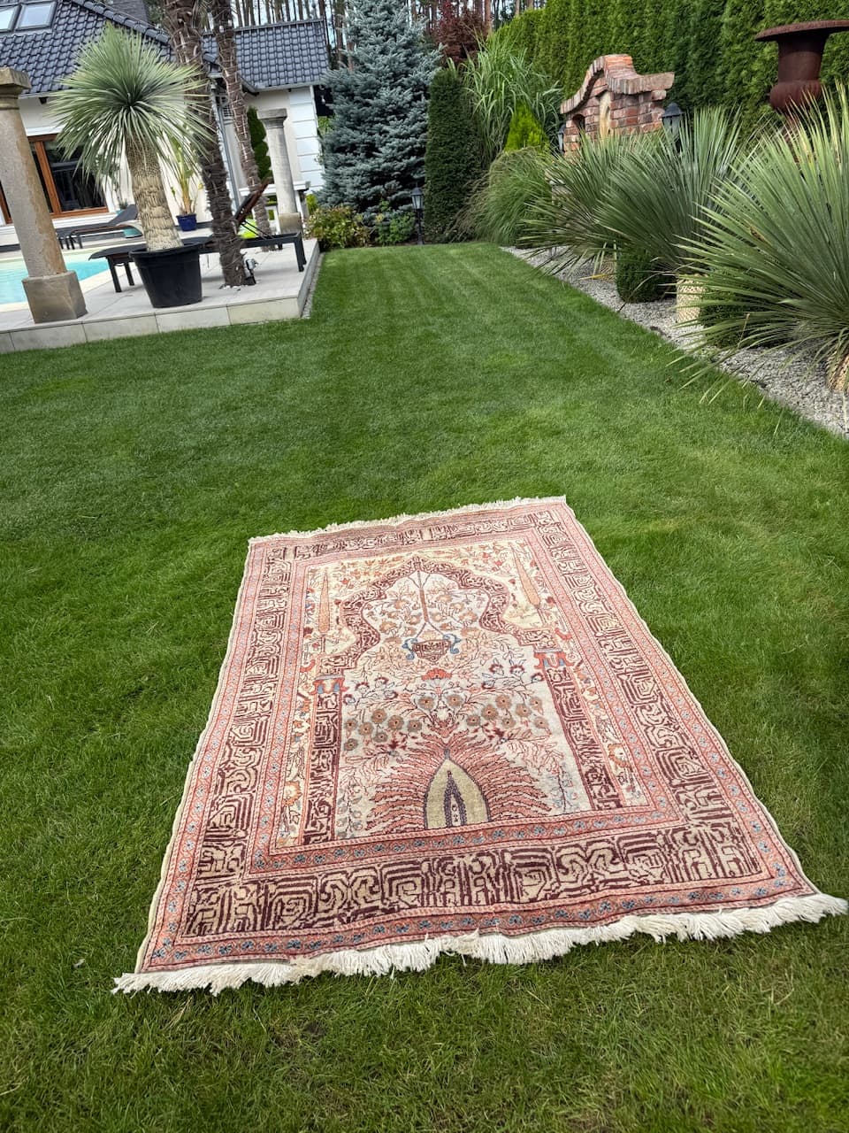 Dywan Kayserie 190x115 cm, jedwab beżowy, Turcja, lata 70. - 193812