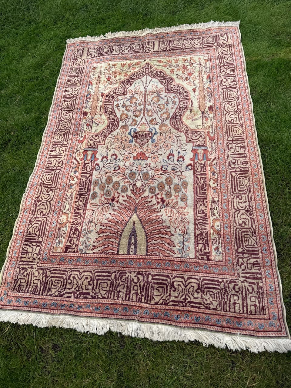 Dywan Kayserie 190x115 cm, jedwab beżowy, Turcja, lata 70. - 193813