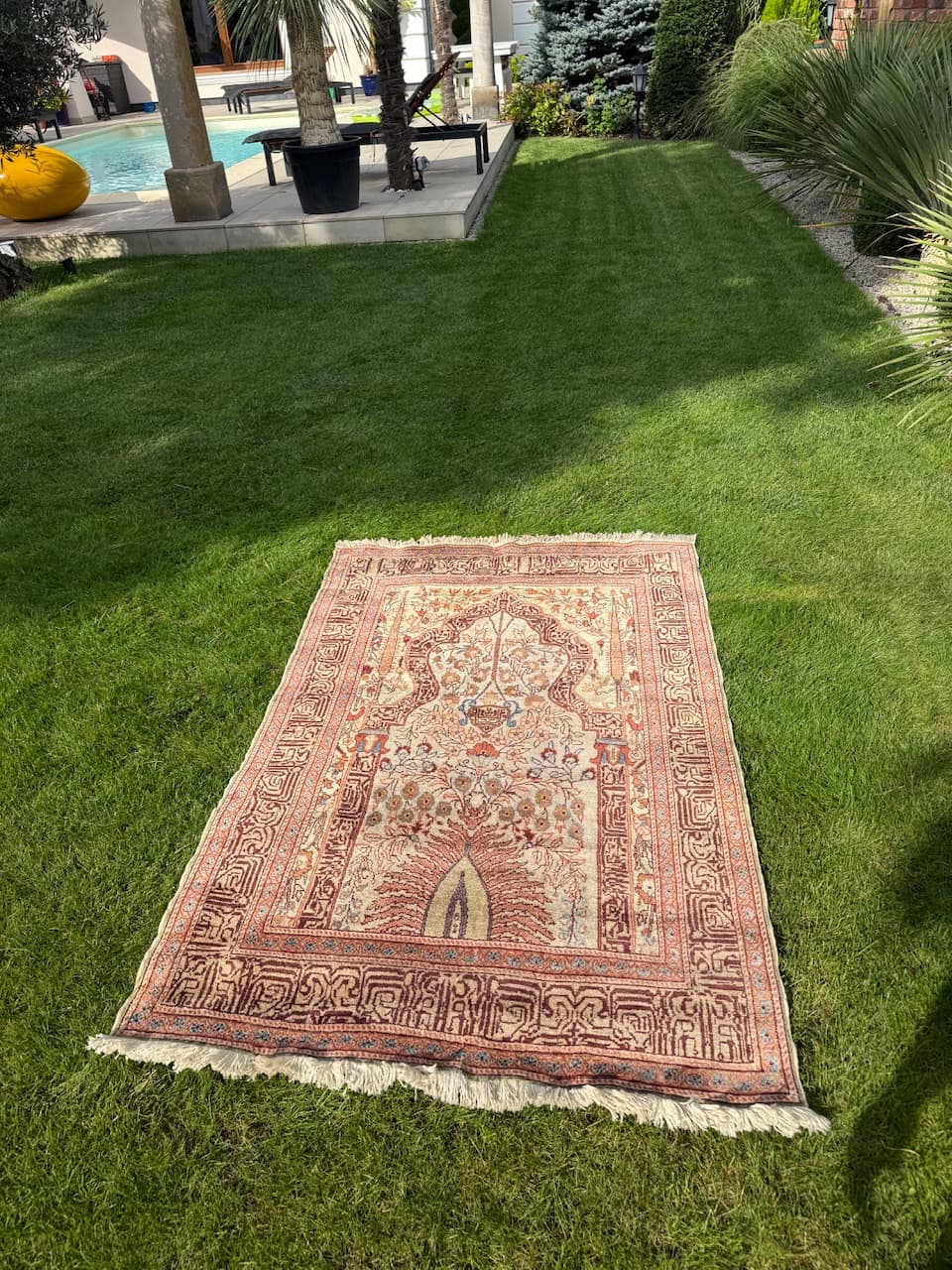 Dywan Kayserie 190x115 cm, jedwab beżowy, Turcja, lata 70. - 193811