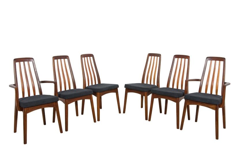 Komplet czterech krzeseł i dwóch foteli, drewno tekowe brąz ciemny, Wielka Brytania, lata 60.