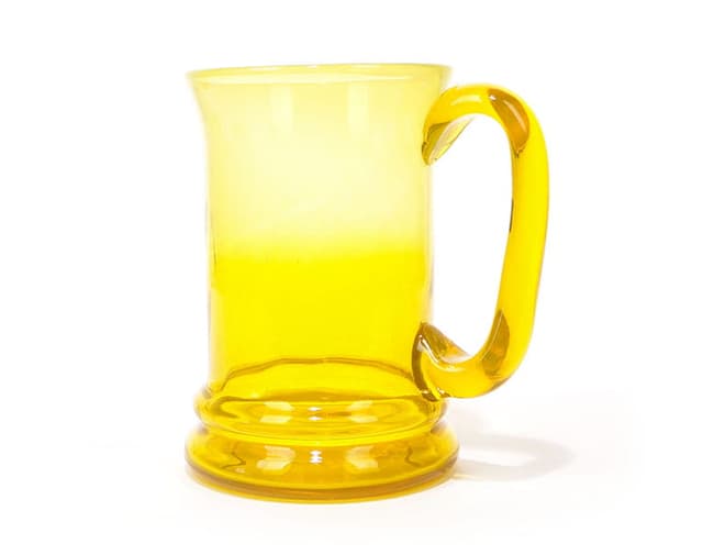 Wazon Kufel, szkło żółte, proj. J. Słuczan-Orkusz, Polska, lata 70. - WYMIARY