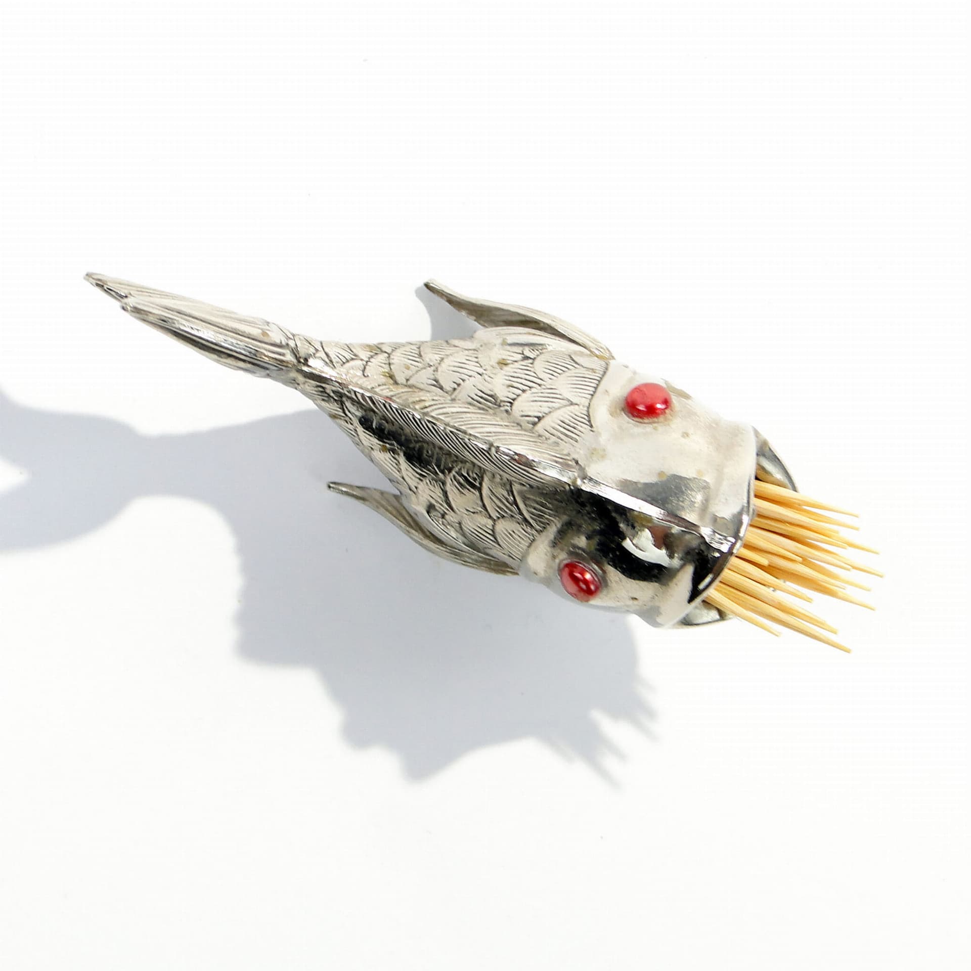 Toothpick Holder Fish, Art Deco, Silver Metal, Spain, 1950s - 193989