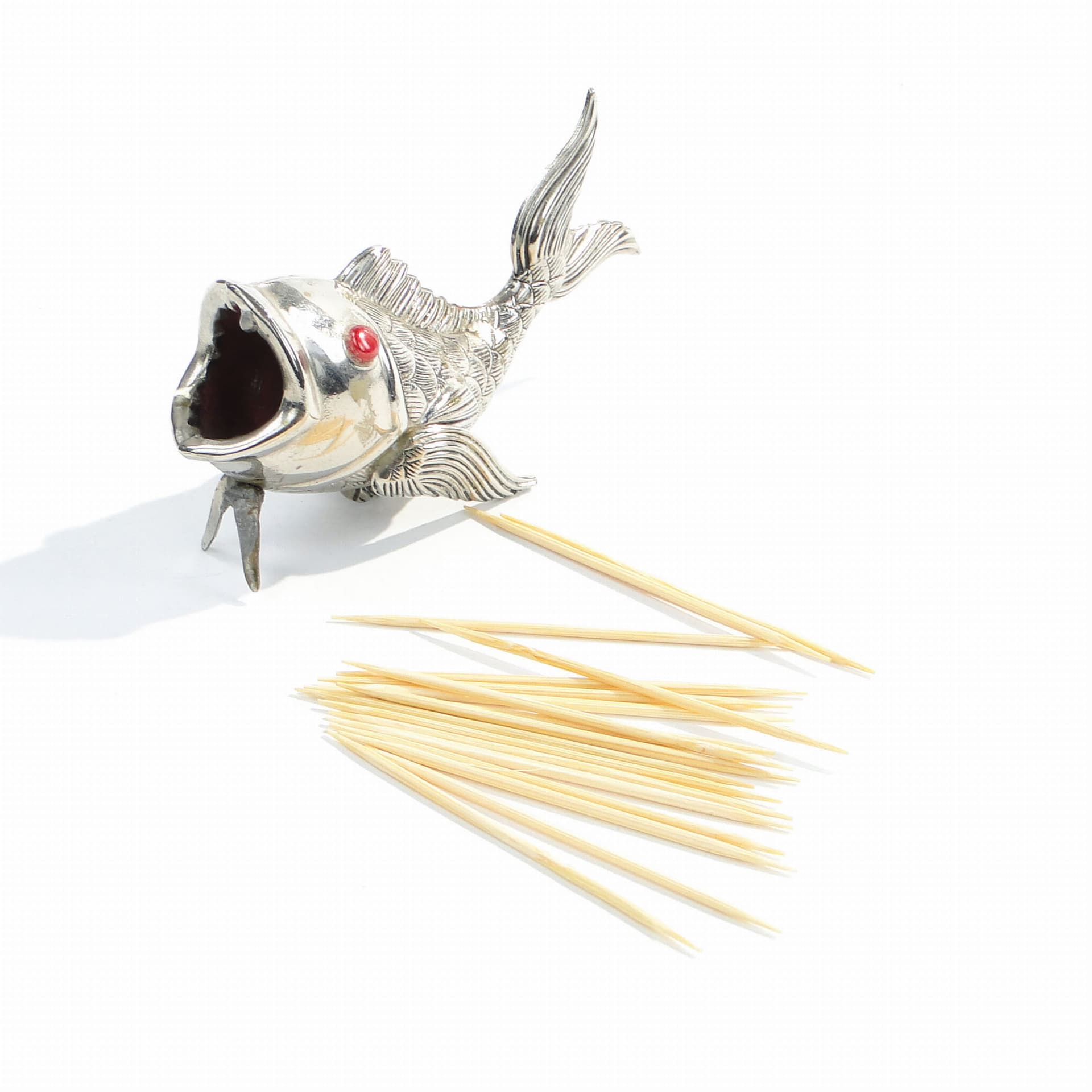 Toothpick Holder Fish, Art Deco, Silver Metal, Spain, 1950s - 193991