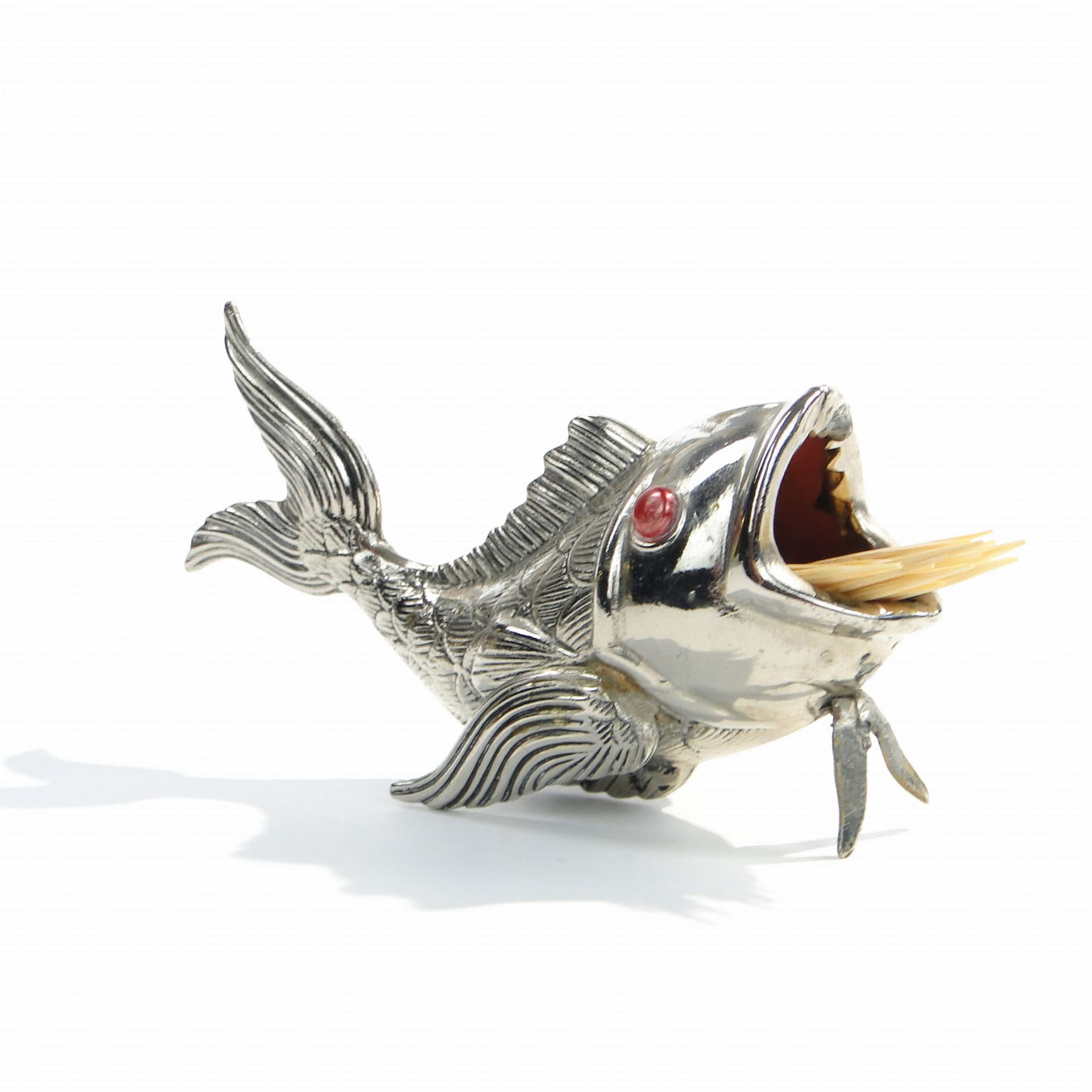 Toothpick Holder Fish, Art Deco, Silver Metal, Spain, 1950s - 193988
